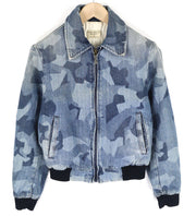 NUDIE JEANS Gudrun Camo Denim Women Jacket S Blue Patterned Cotton Washed Bomber