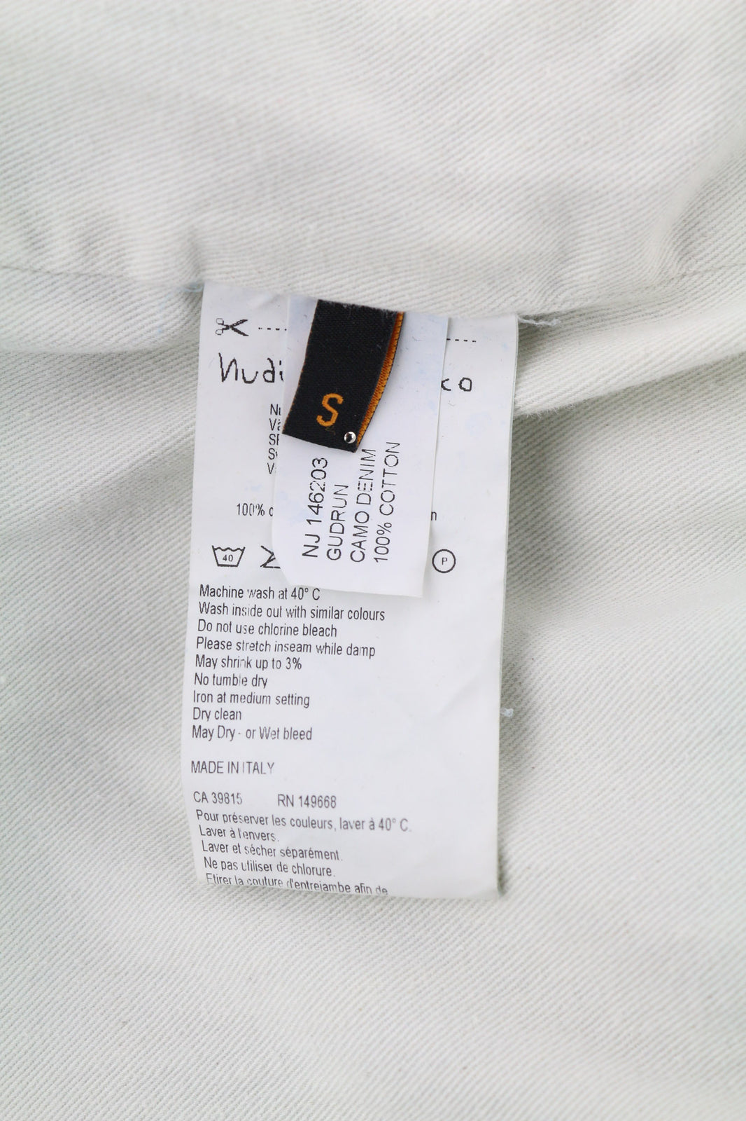 NUDIE JEANS Gudrun Camo Denim Women Jacket S Blue Patterned Cotton Washed Bomber