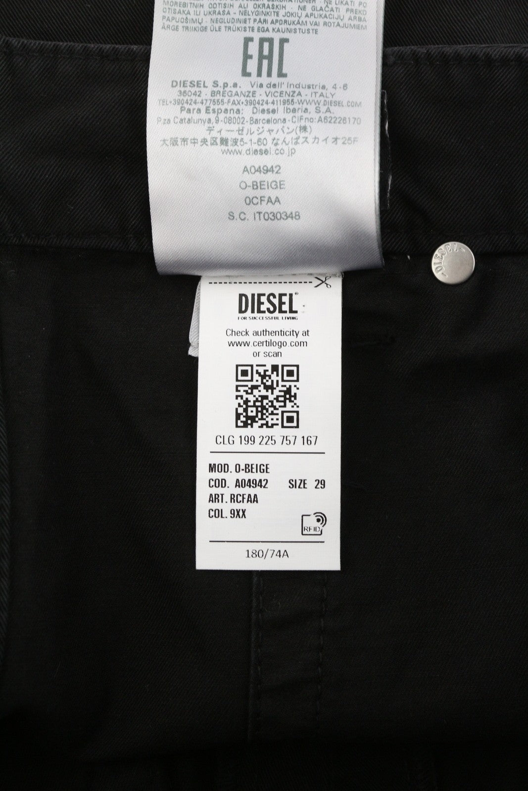 DIESEL O-Beige Women Skirt W29 Black Cotton 5-Design Pockets Logo Mini RRP150