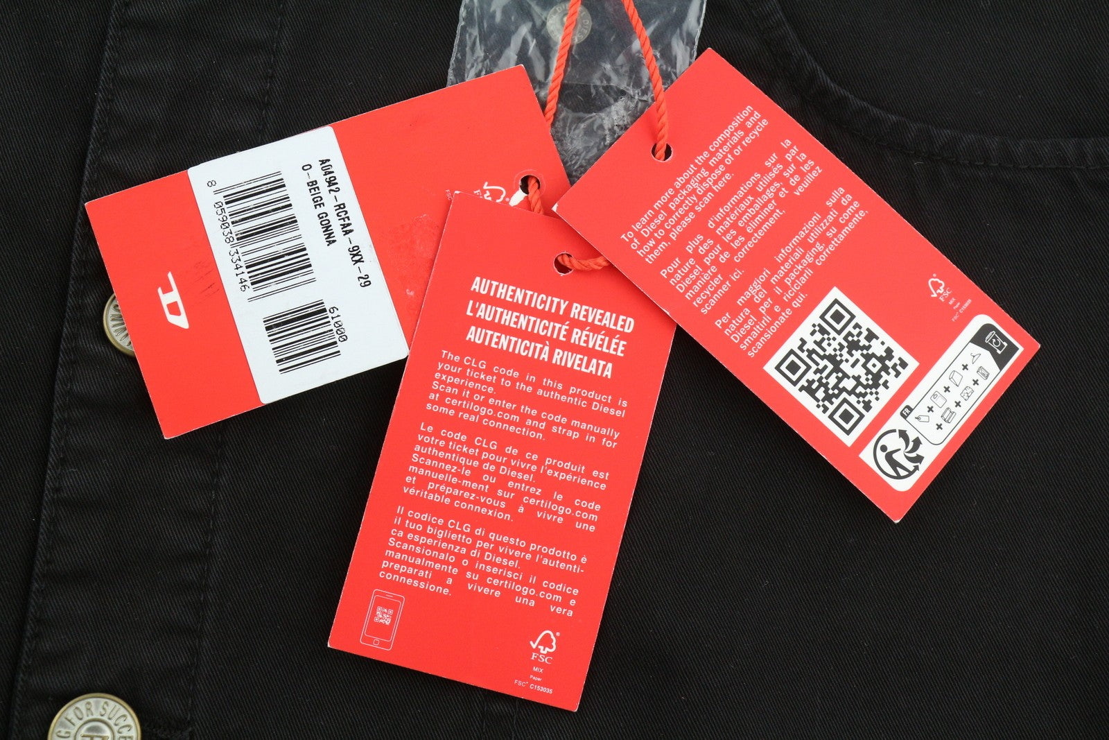 DIESEL O-Beige Women Skirt W29 Black Cotton 5-Design Pockets Logo Mini RRP150