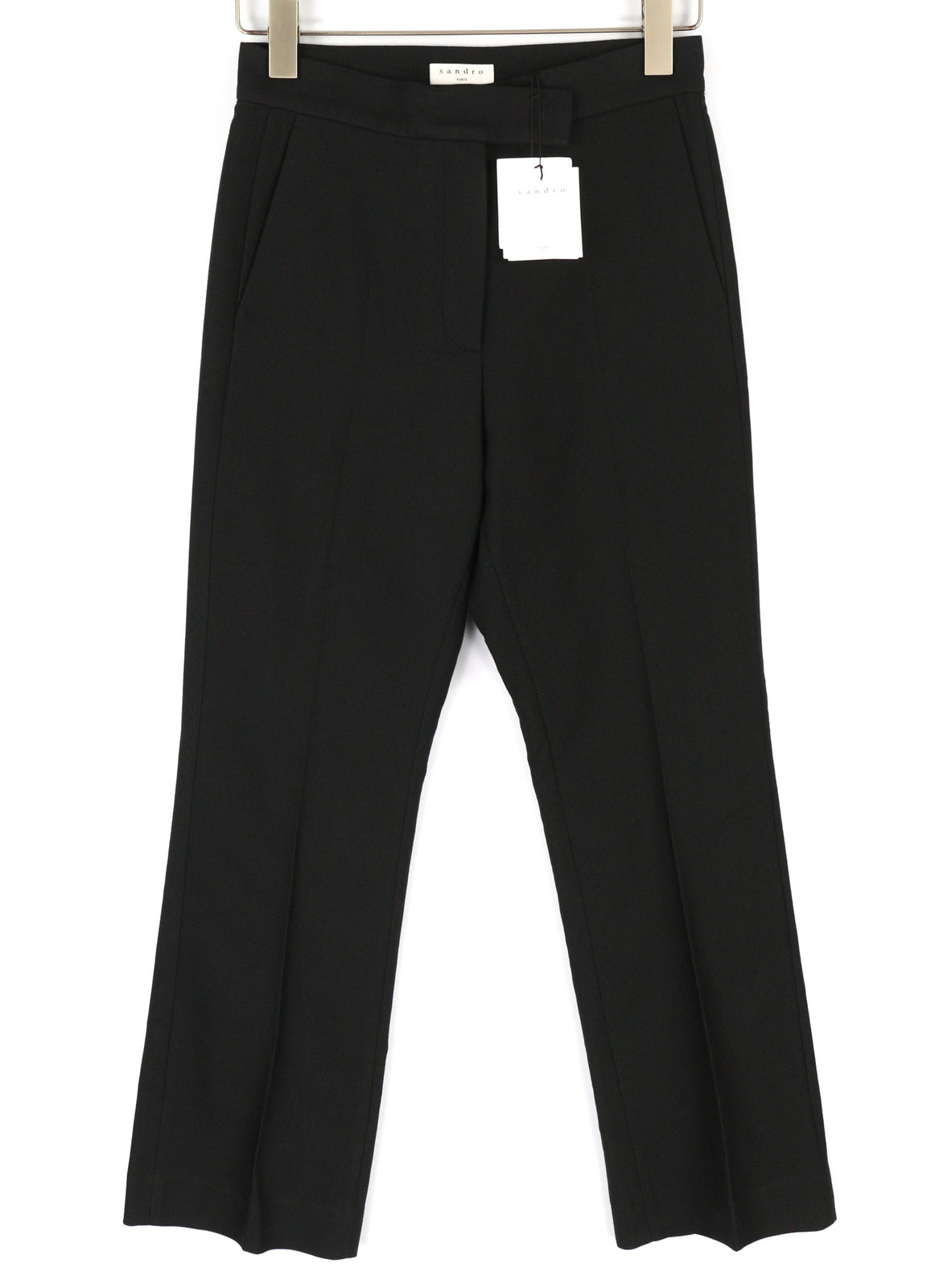 SANDRO Women Trousers 36 Black Cotton Blend Pleated Front Classic Formal