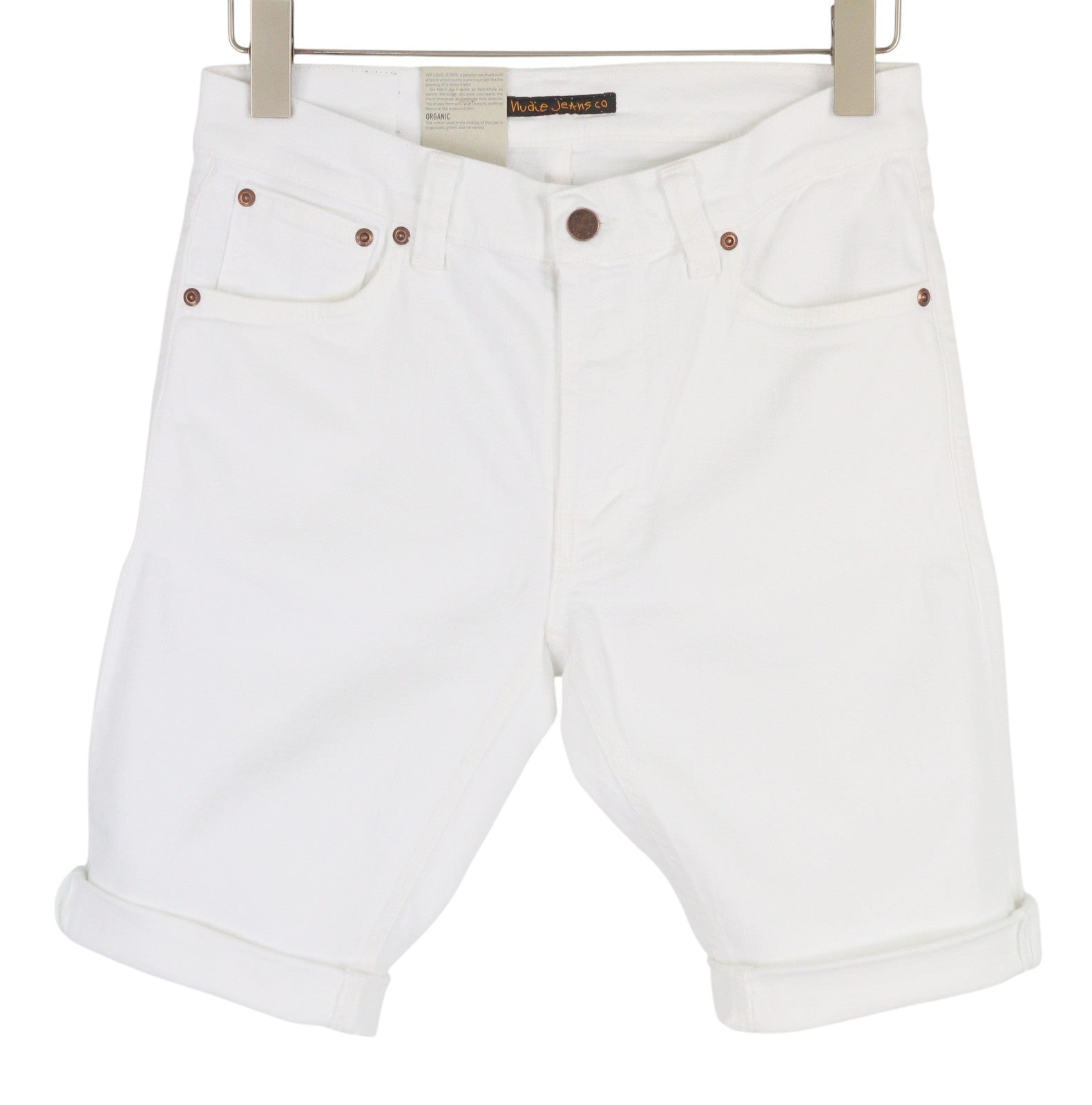 NUDIE JEANS Lean Dean Men Shorts W29 Denim White Zip Fly Cotton Turn Up Pockets