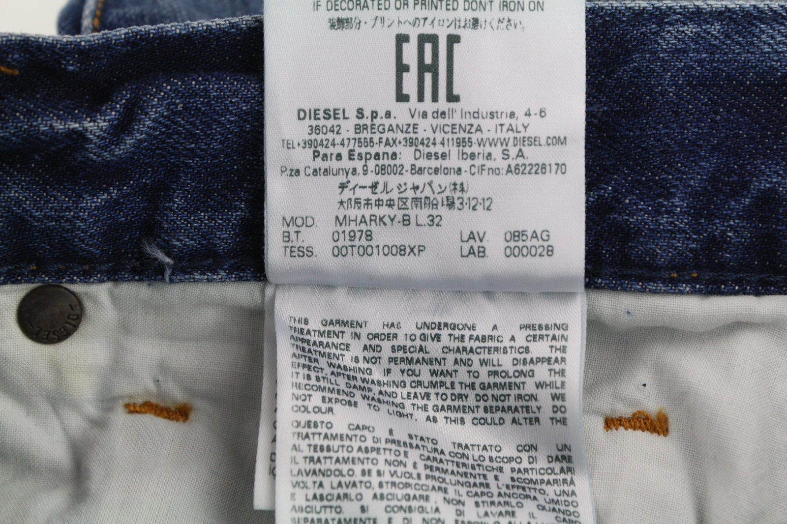 DIESEL Mharky-B 085AG Men Jeans W29/L32 Slim Skinny Fit Washed Blue Pure Cotton