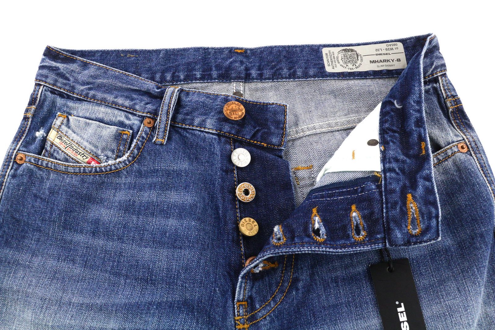 DIESEL Mharky-B 085AG Men Jeans W29/L32 Slim Skinny Fit Washed Blue Pure Cotton