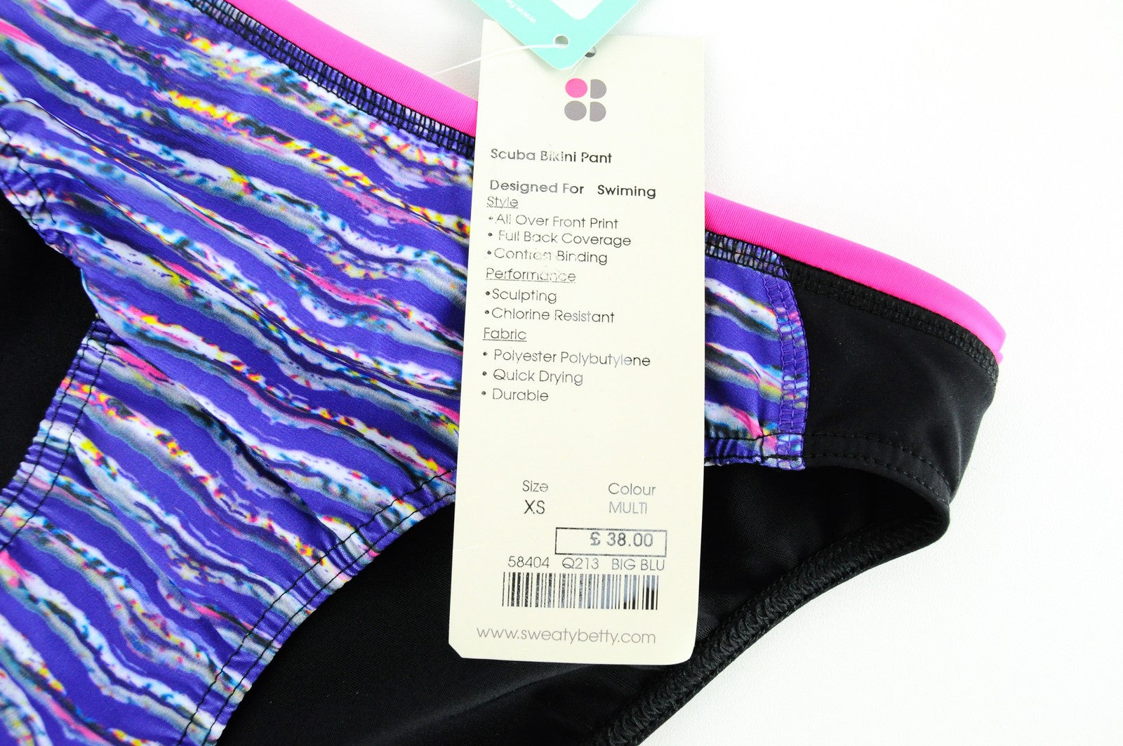 SWEATY BETTY Women's Black Bikini Bottom XS Sculpting Swimwear Stretch Fit