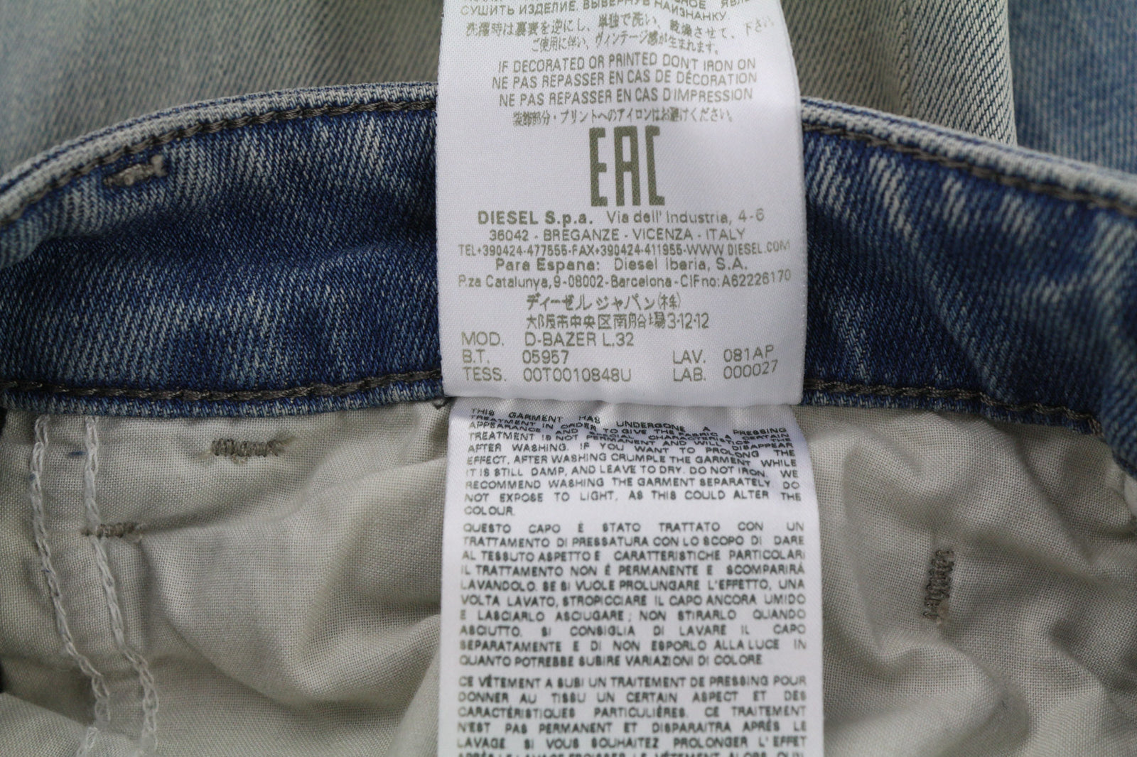 DIESEL D-Bazer 081AP Men Jeans W27/L32 Tapered Fit Washed Cotton Stretch Blue