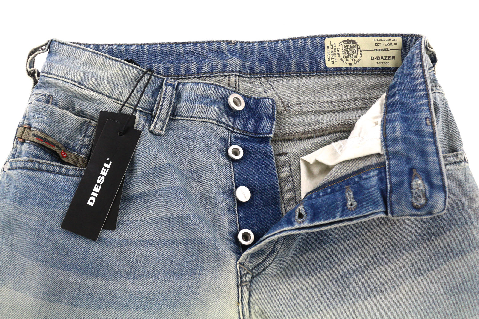 DIESEL D-Bazer 081AP Men Jeans W27/L32 Tapered Fit Washed Cotton Stretch Blue