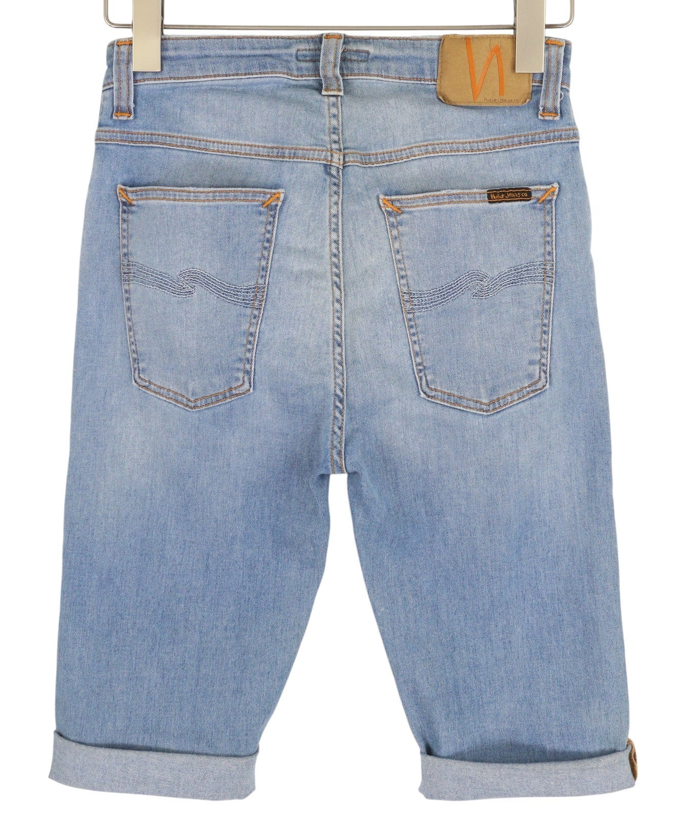 NUDIE JEANS Hightop Tilde Men Shorts W30 Washed Denim Blue Zip Turn Up Pockets