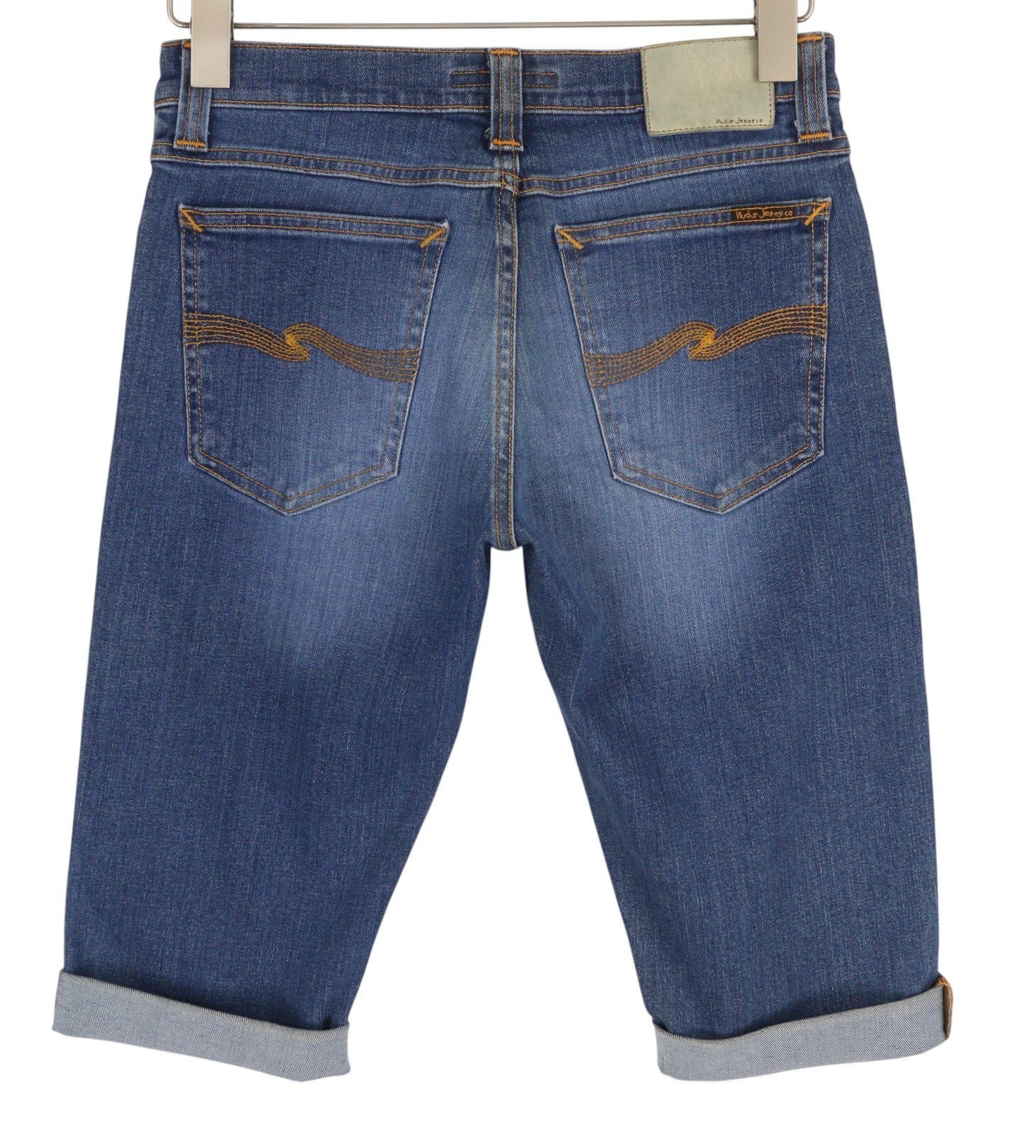 NUDIE JEANS Tube Kelly Men Shorts W28 Washed Denim Blue Zip Fly Organic Pockets