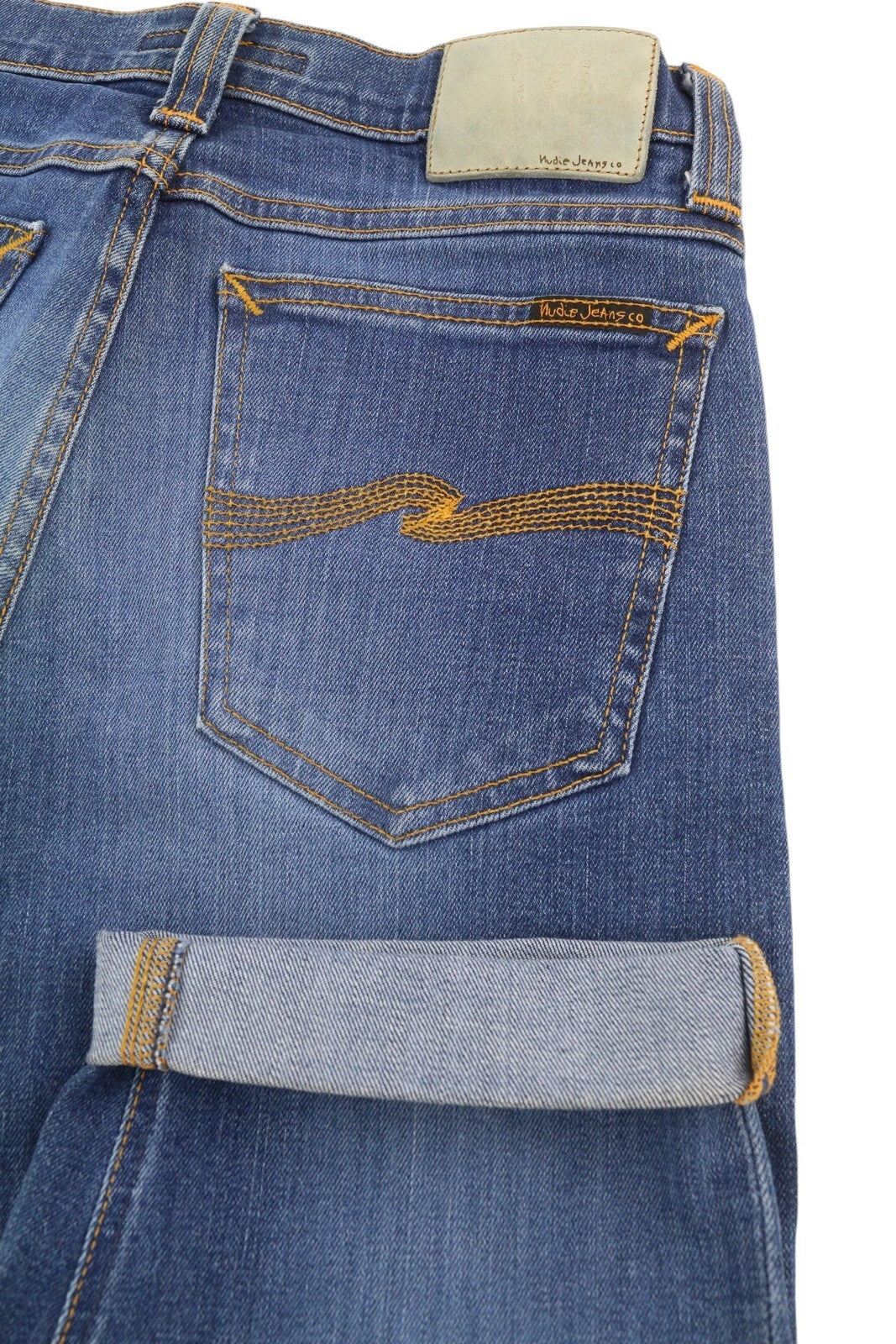 NUDIE JEANS Tube Kelly Men Shorts W28 Washed Denim Blue Zip Fly Organic Pockets