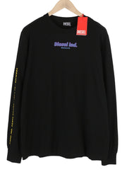 DIESEL T-Just-Ls-E4 Men T-Shirt XL Black Patterned Crew Neck Long Sleeve Logo