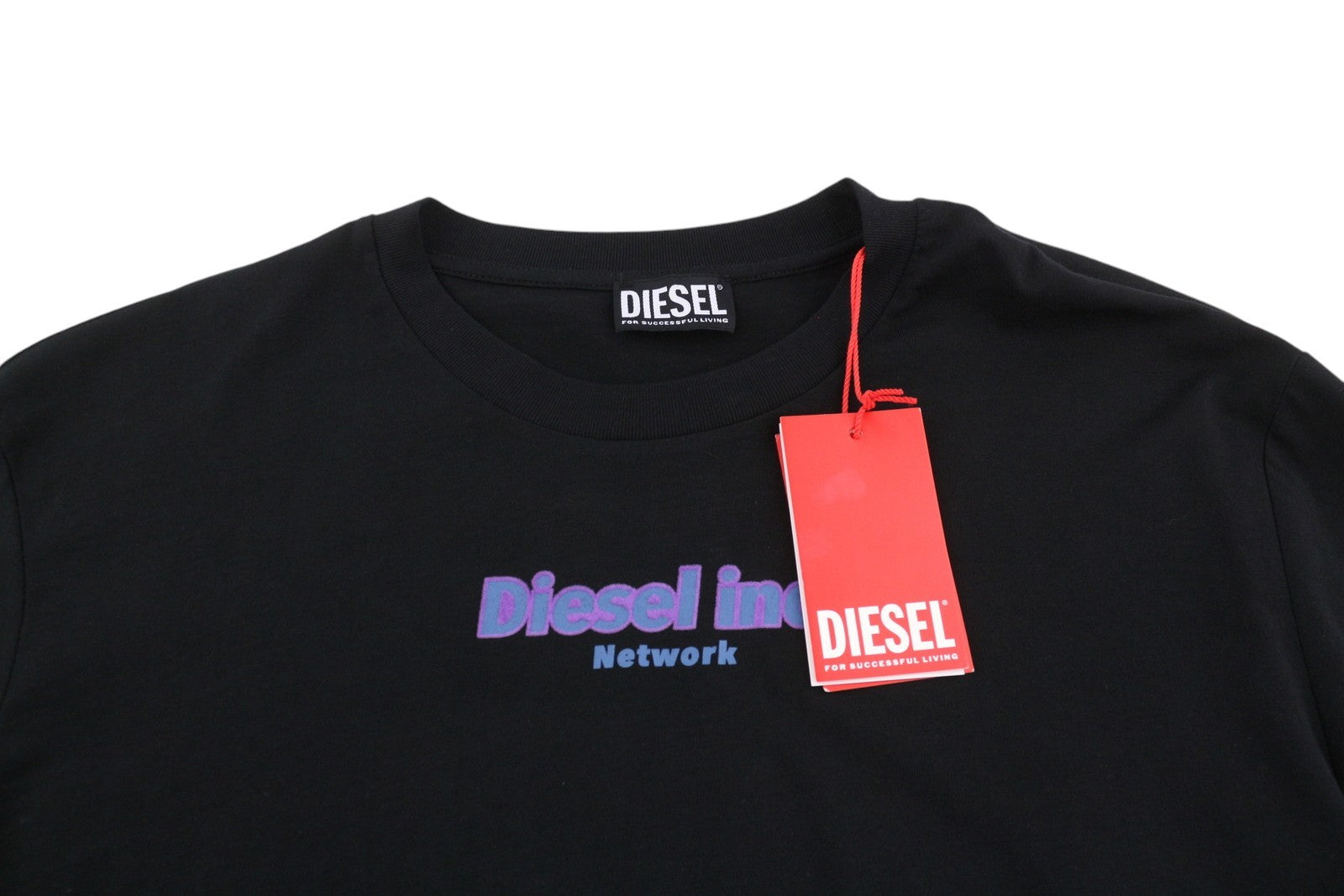 DIESEL T-Just-Ls-E4 Men T-Shirt XL Black Patterned Crew Neck Long Sleeve Logo