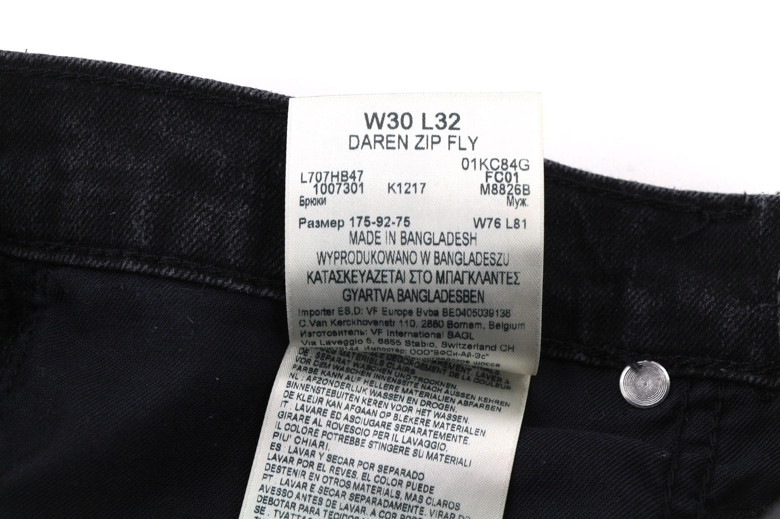 LEE Daren Men Jeans W30/L32 Straight Fit Black Cotton Stretch Washed 5-Pocket