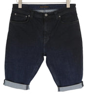 NUDIE JEANS Pipe Led Men Shorts W34 Washed Denim Blue Zip Fly Organic Pockets