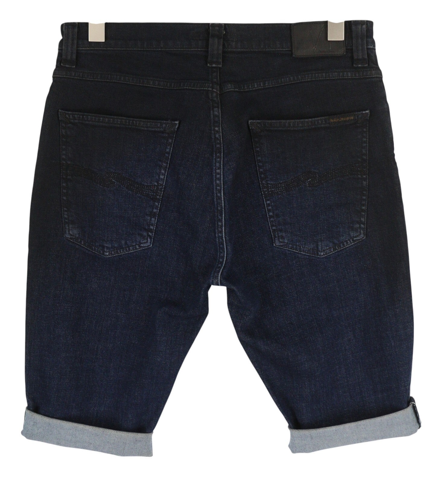 NUDIE JEANS Pipe Led Men Shorts W34 Washed Denim Blue Zip Fly Organic Pockets