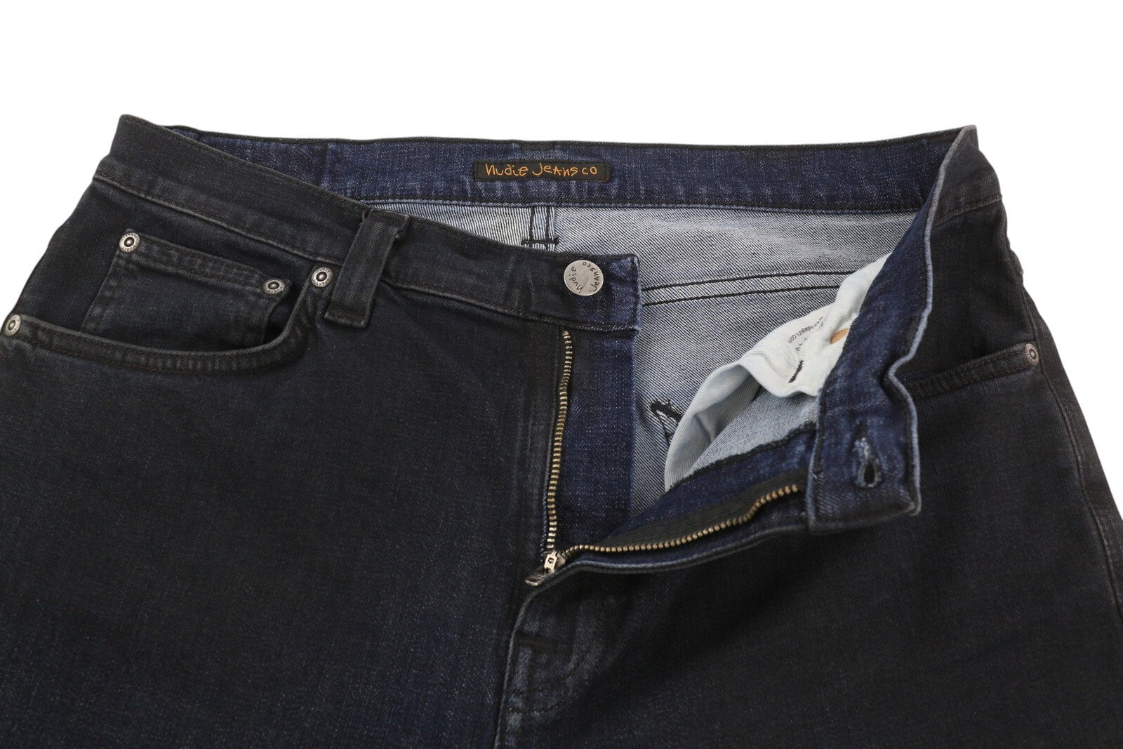 NUDIE JEANS Pipe Led Men Shorts W34 Washed Denim Blue Zip Fly Organic Pockets