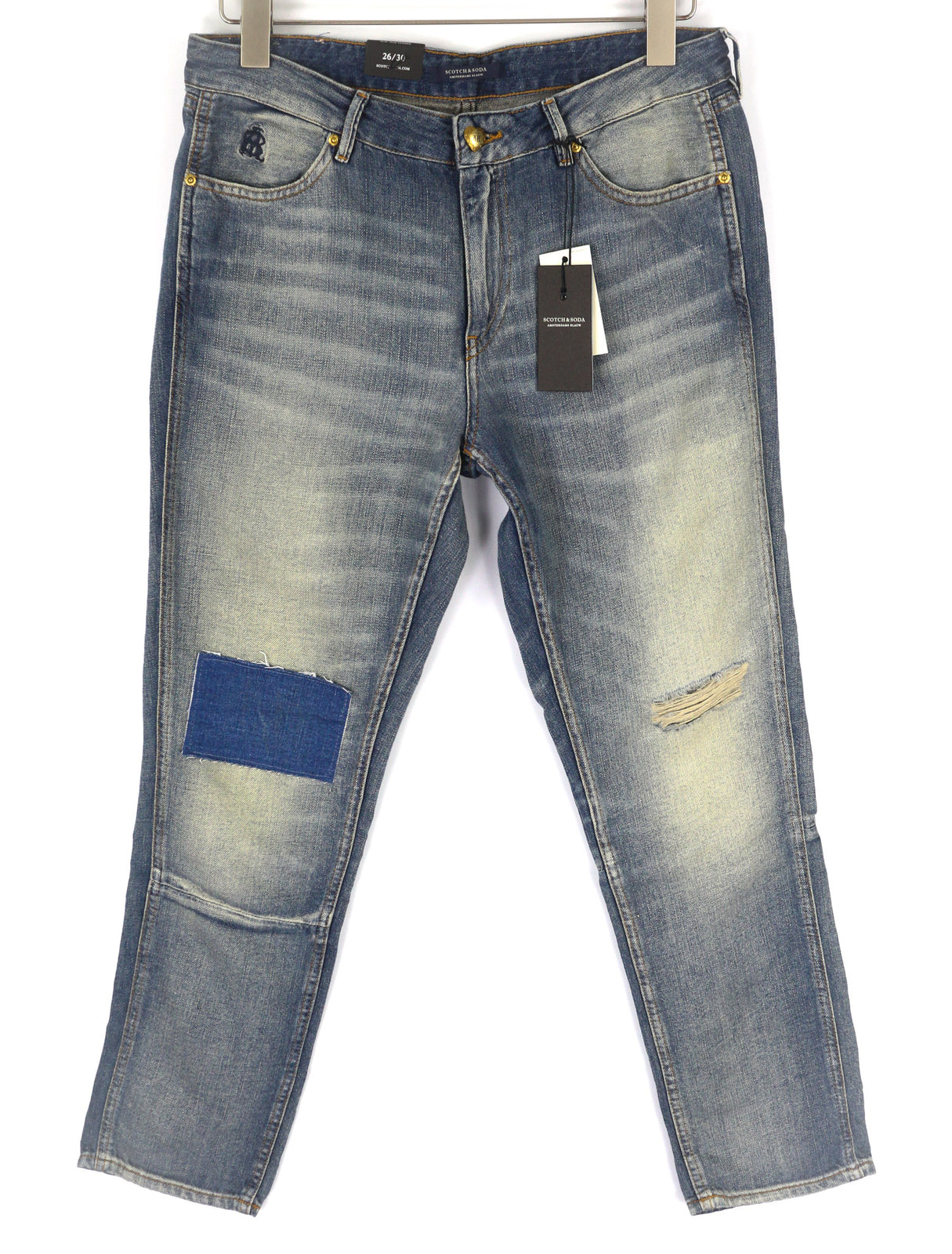 SCOTCH & SODA Bandit Women Jeans W26/L30 Slim Taper Cotton Linen Blue Distressed