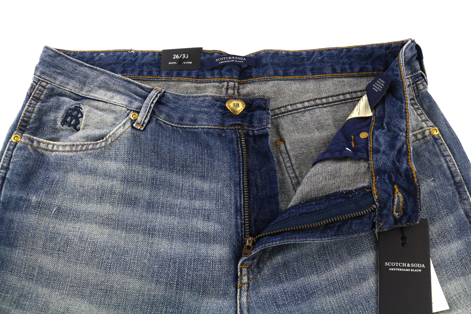 SCOTCH & SODA Bandit Women Jeans W26/L30 Slim Taper Cotton Linen Blue Distressed