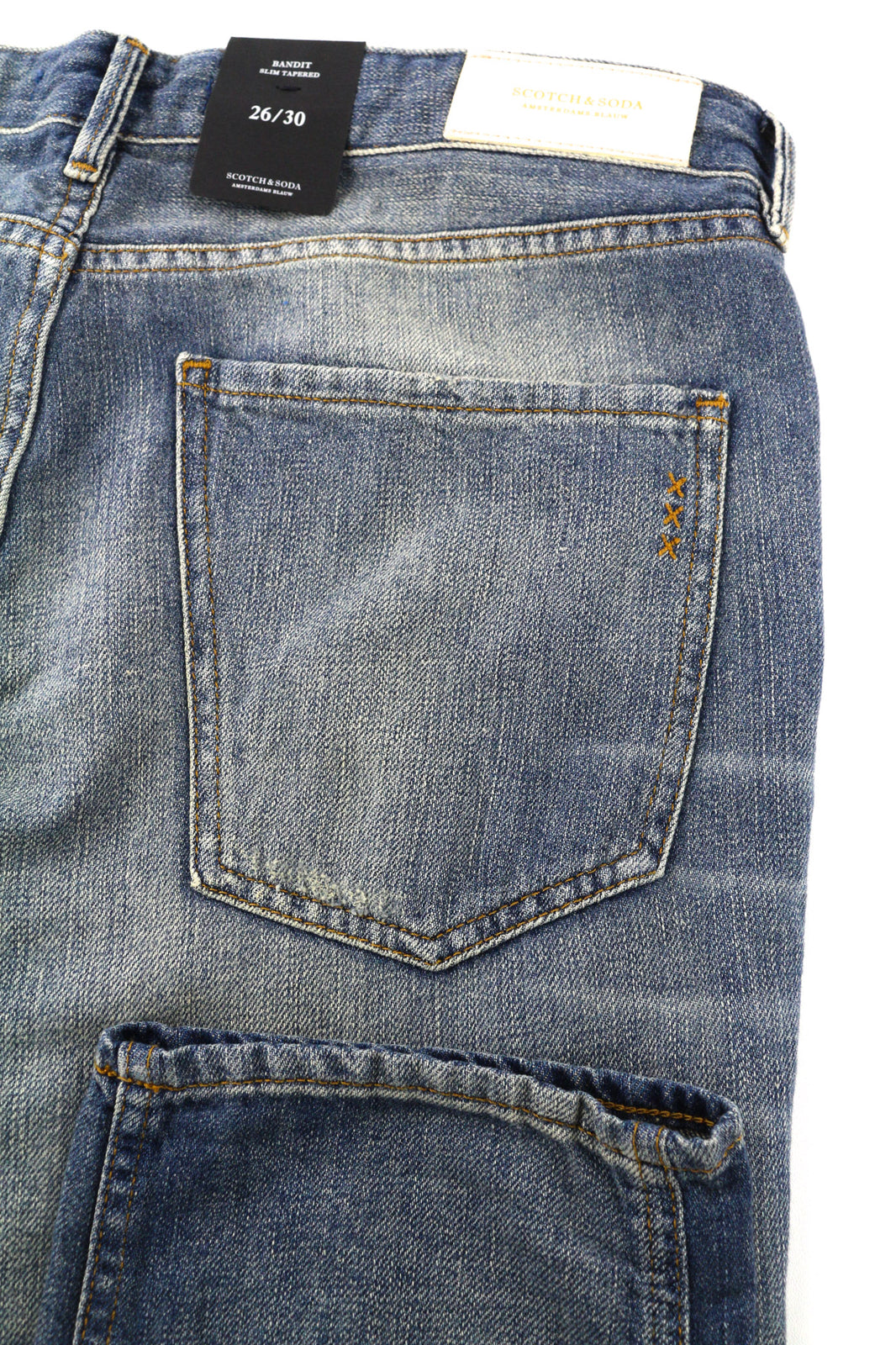 SCOTCH & SODA Bandit Women Jeans W26/L30 Slim Taper Cotton Linen Blue Distressed