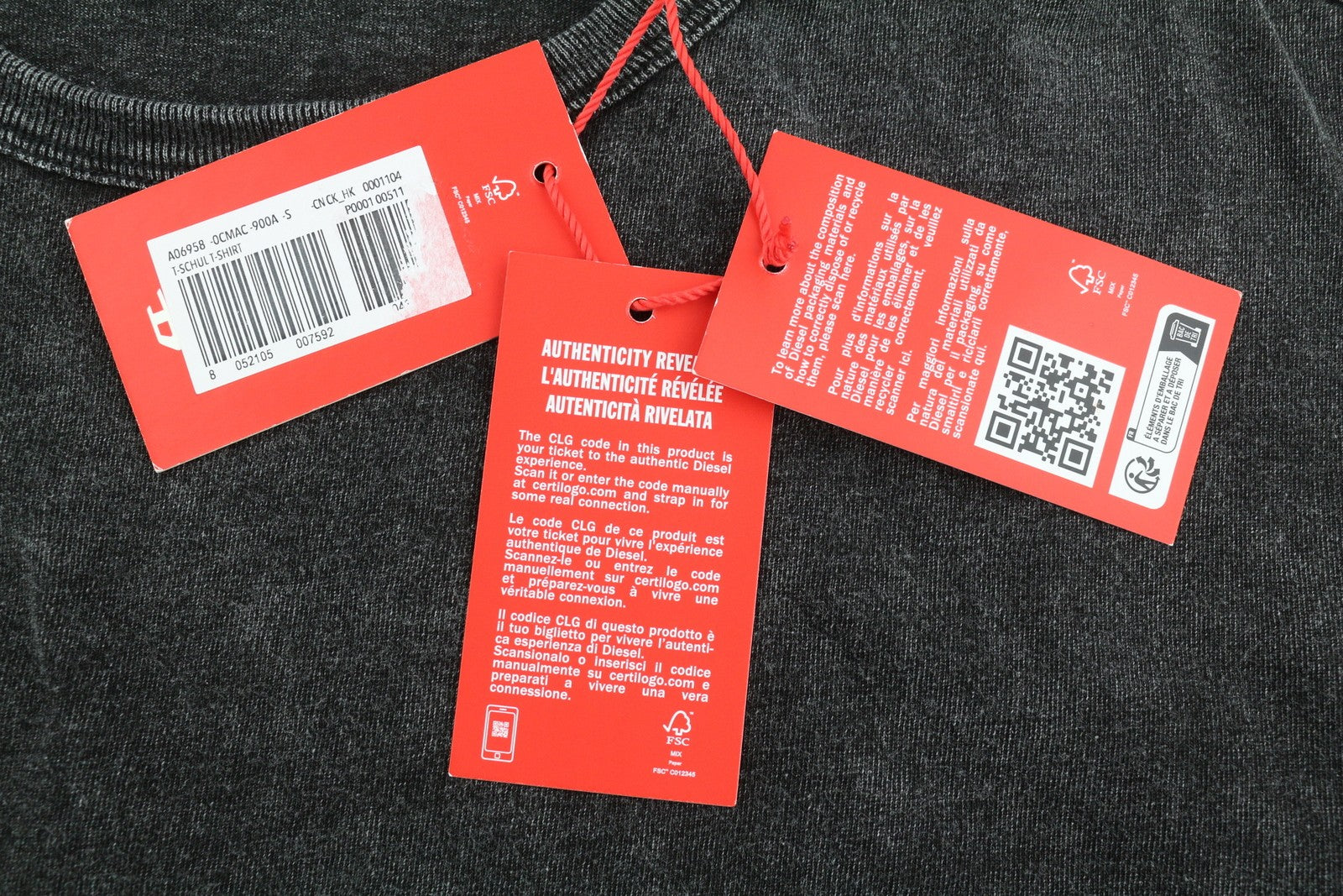 DIESEL T-Schul Men T-Shirt S Washed Black Oversized Crew Neck RRP€195