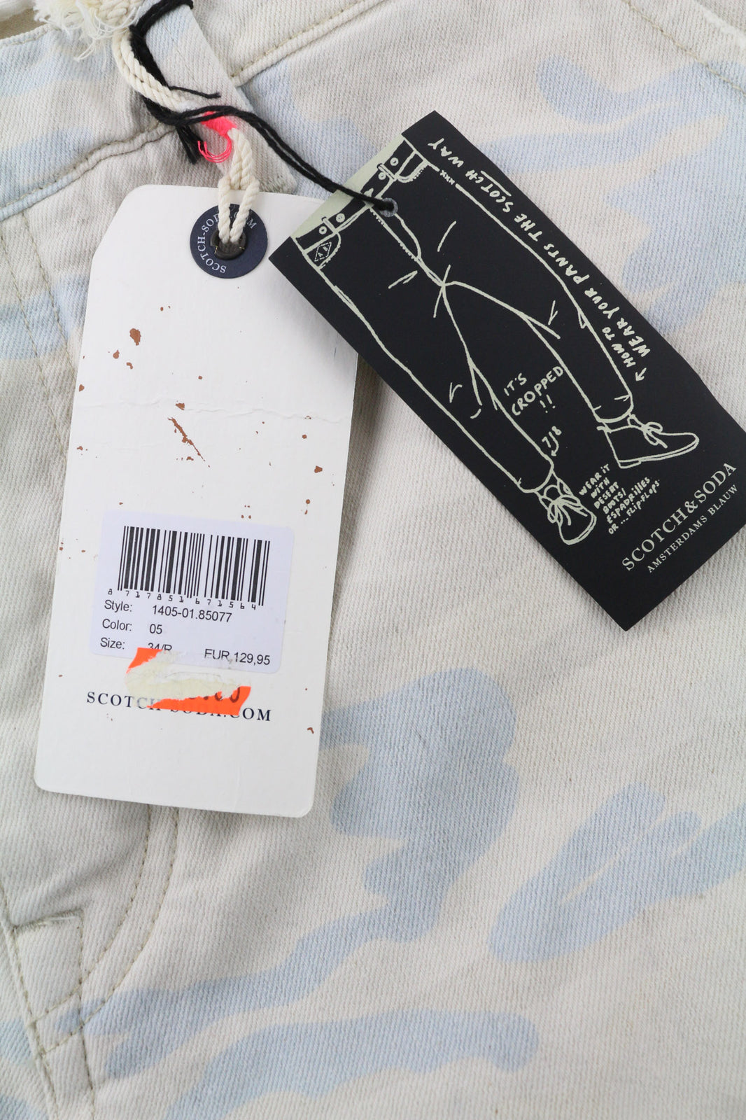 SCOTCH & SODA Stump Men Jeans W34 Cropped Loose Taper Pure Cotton Grey Patterned