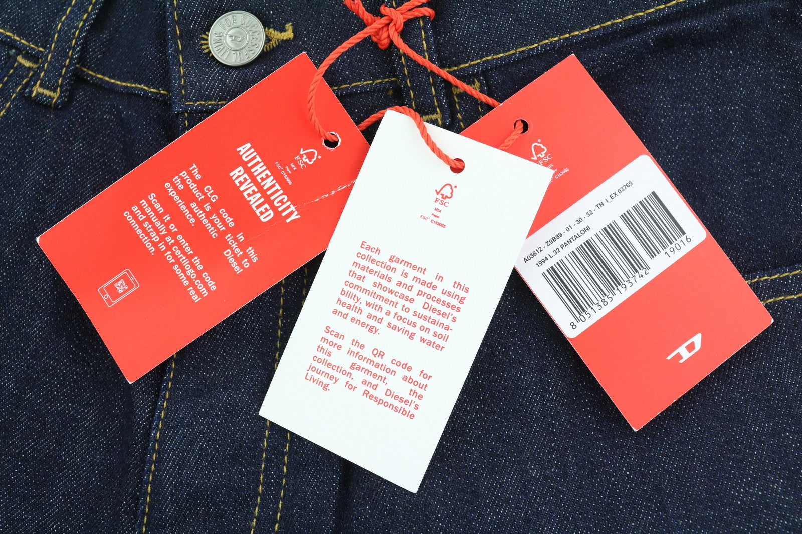 DIESEL 1994 Z9B89 Men Jeans W30/L32 Slim Fit Straight Leg High Waist Denim Blue