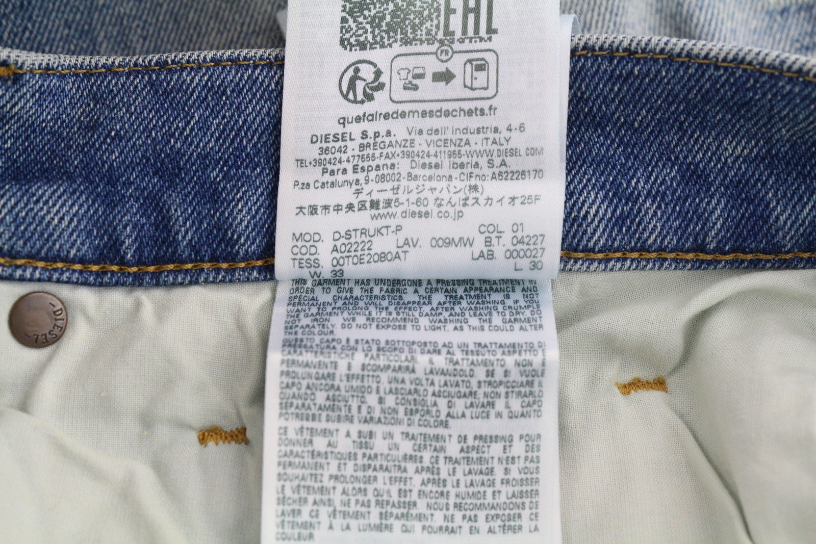 DIESEL 2019 D-Strukt 009MW Men Jeans W33/L30 Slim Fit Mid Waist Ripped RRP€195