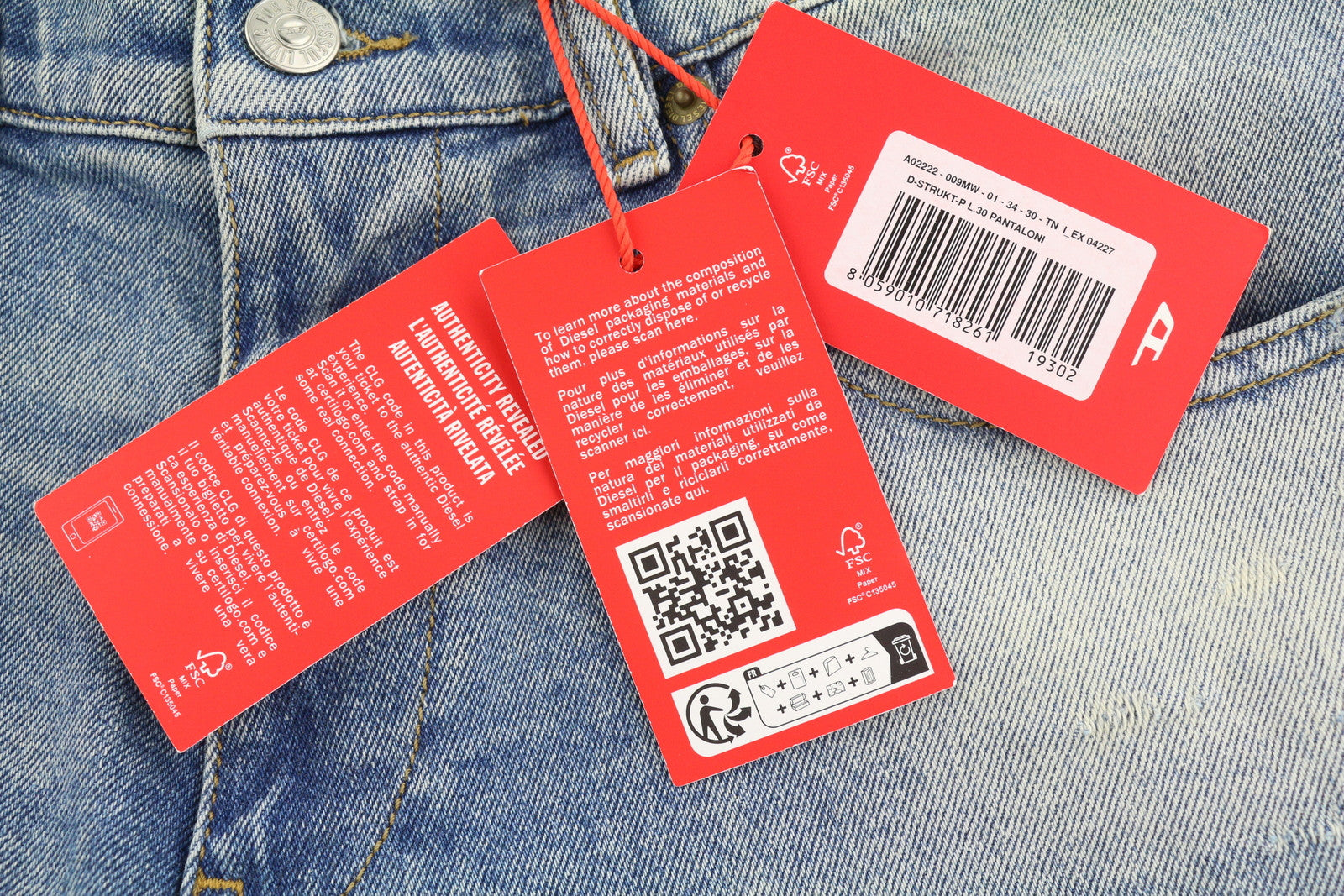 DIESEL 2019 D-Strukt 009MW Men Jeans W33/L30 Slim Fit Mid Waist Ripped RRP€195