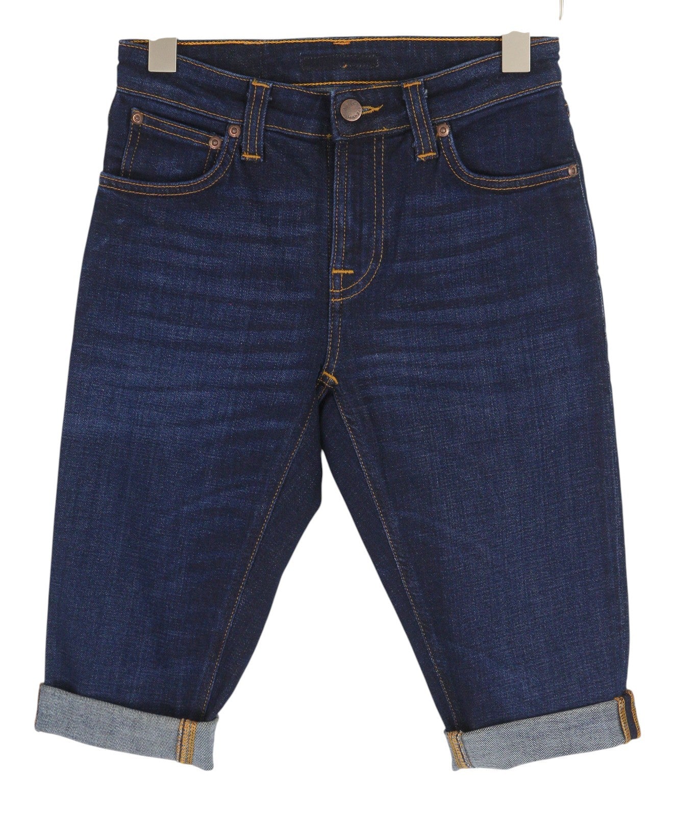 NUDIE JEANS Skinny Lin Women Shorts W27 Washed Denim Blue Zip Stretch Pockets