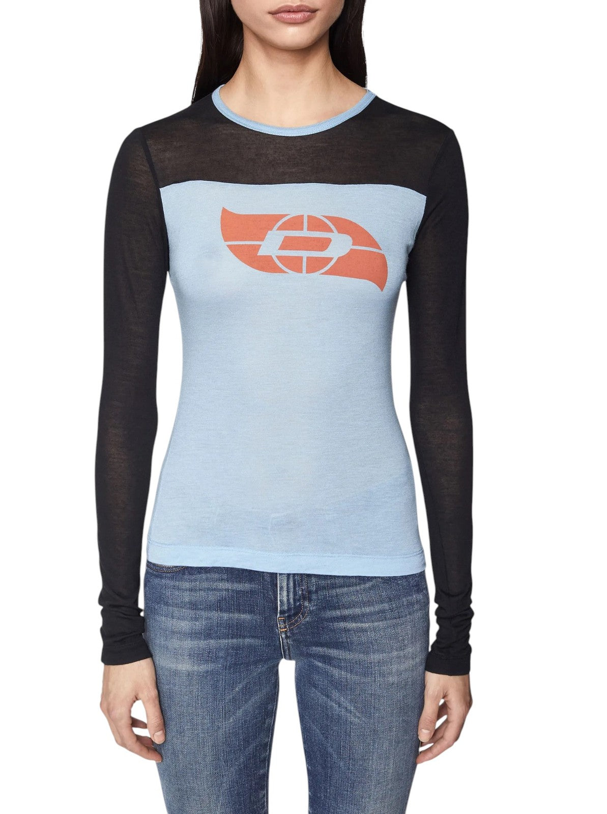 DIESEL T-Ina-Yoke Women T-Shirt S Cashmere Blend Long Sleeve Round Neck RRP€150