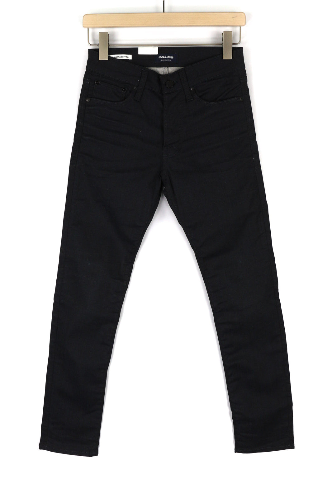 JACK & JONES Tim Men Jeans W27/L32 Slim Straight Cotton Stretch Black Button-Fly