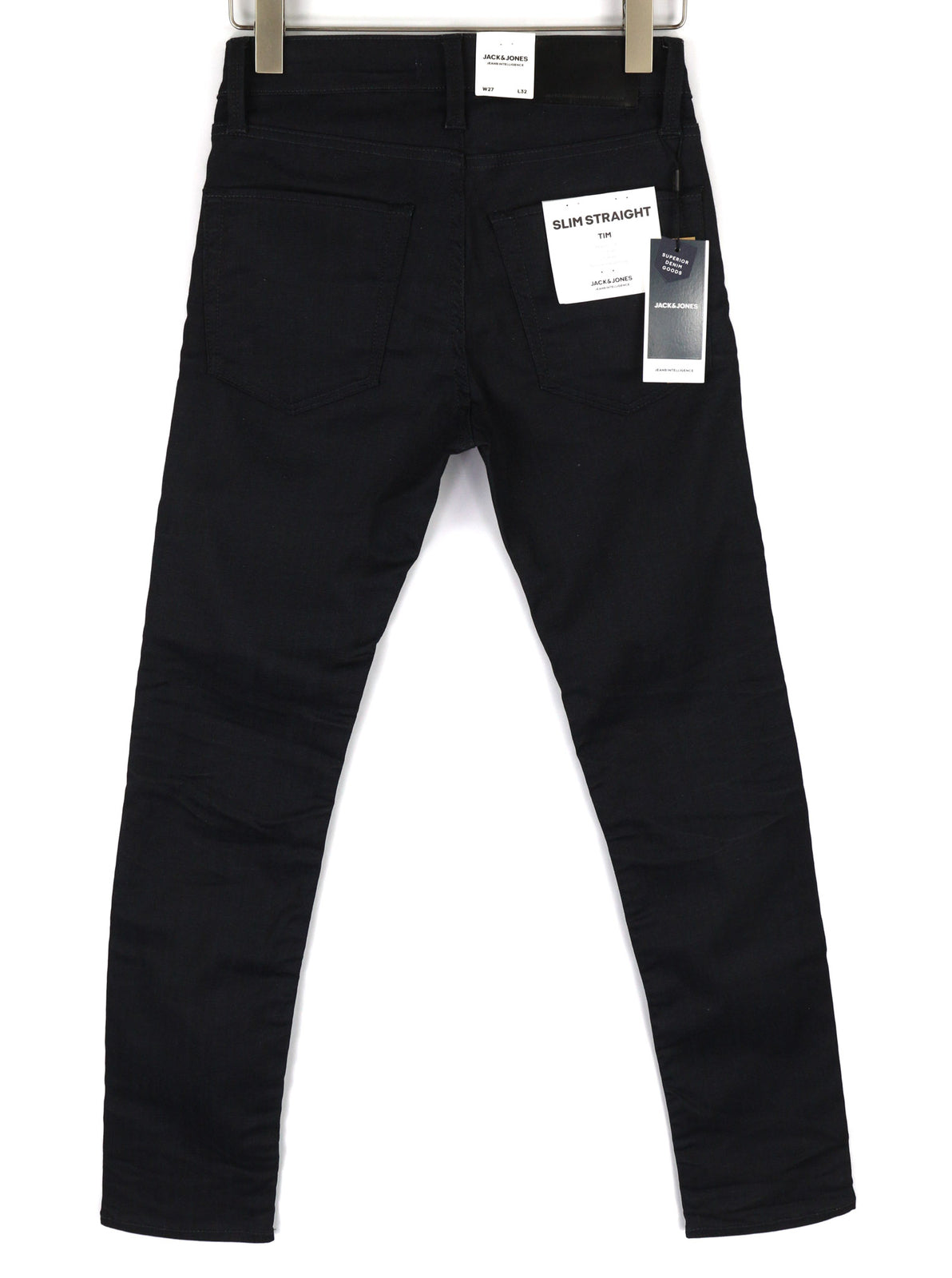 JACK & JONES Tim Men Jeans W27/L32 Slim Straight Cotton Stretch Black Button-Fly