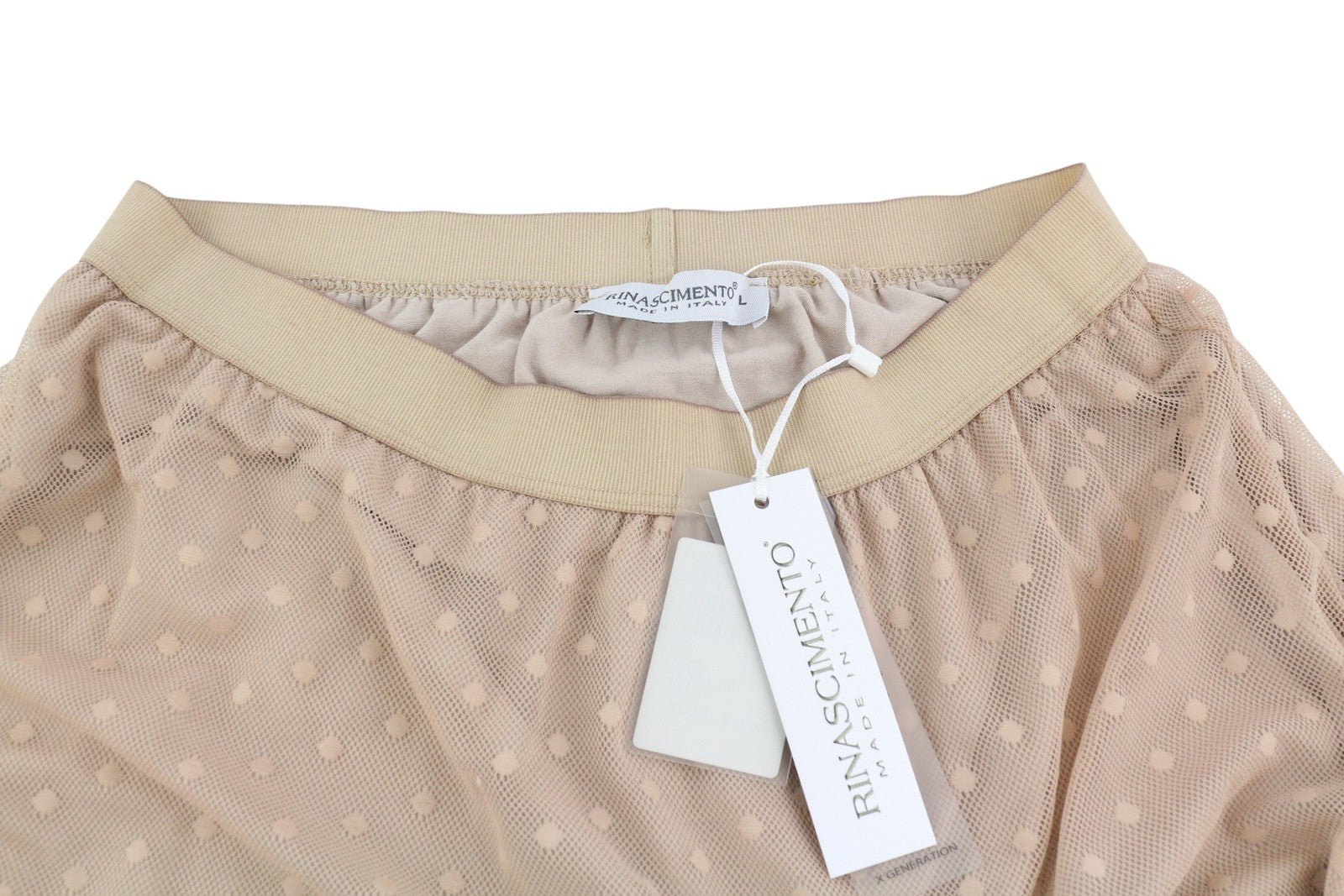 RINASCIMENTO Women Skirt L Beige Polka Dot Tulle Elastic Waist Lined Knee-Length
