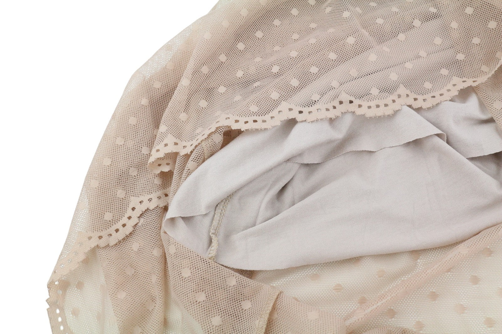 RINASCIMENTO Women Skirt L Beige Polka Dot Tulle Elastic Waist Lined Knee-Length