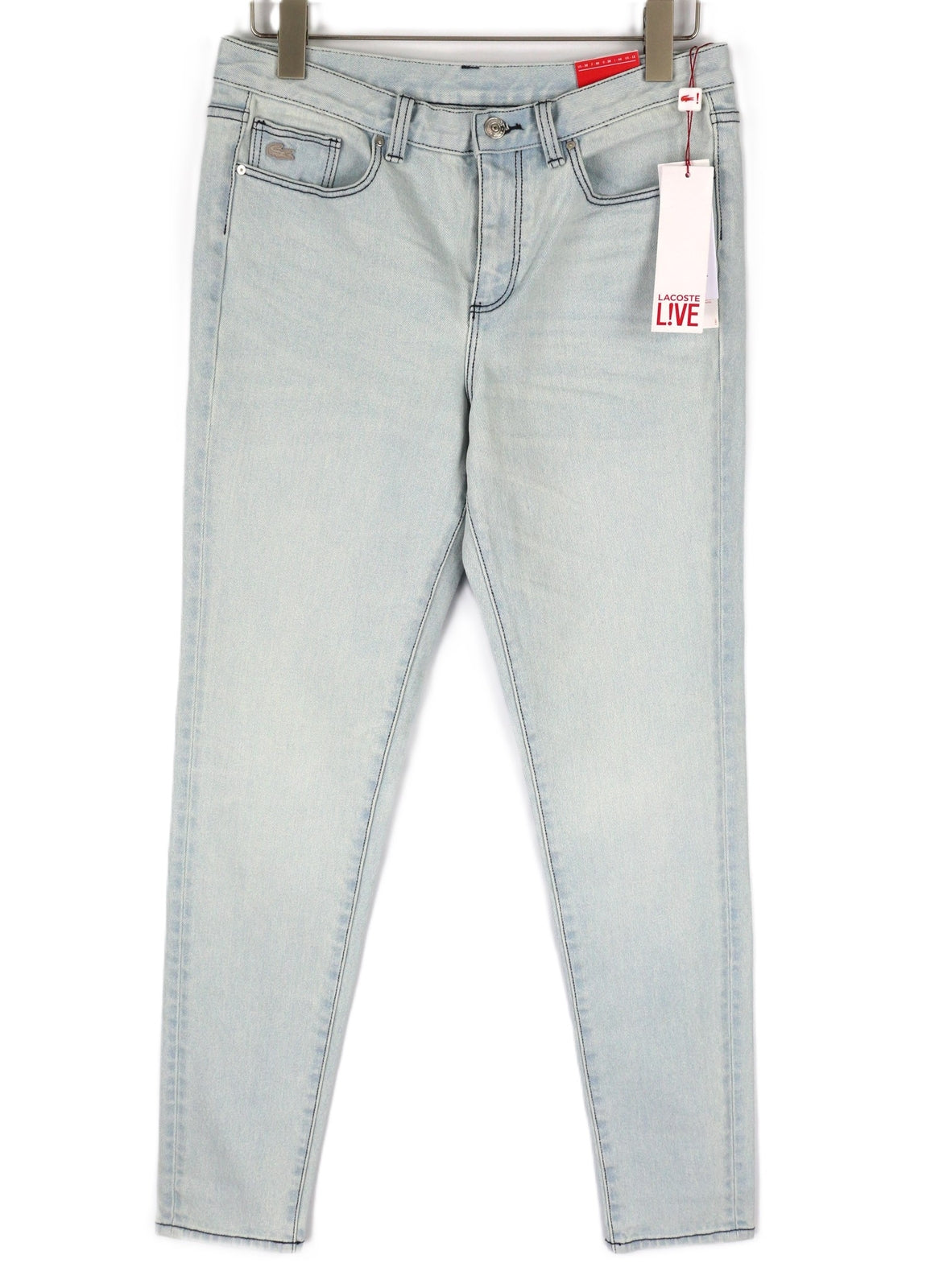 LACOSTE HF2897 Women Jeans W30 Washed Blue Cotton Stretch Slim Tapered Fit