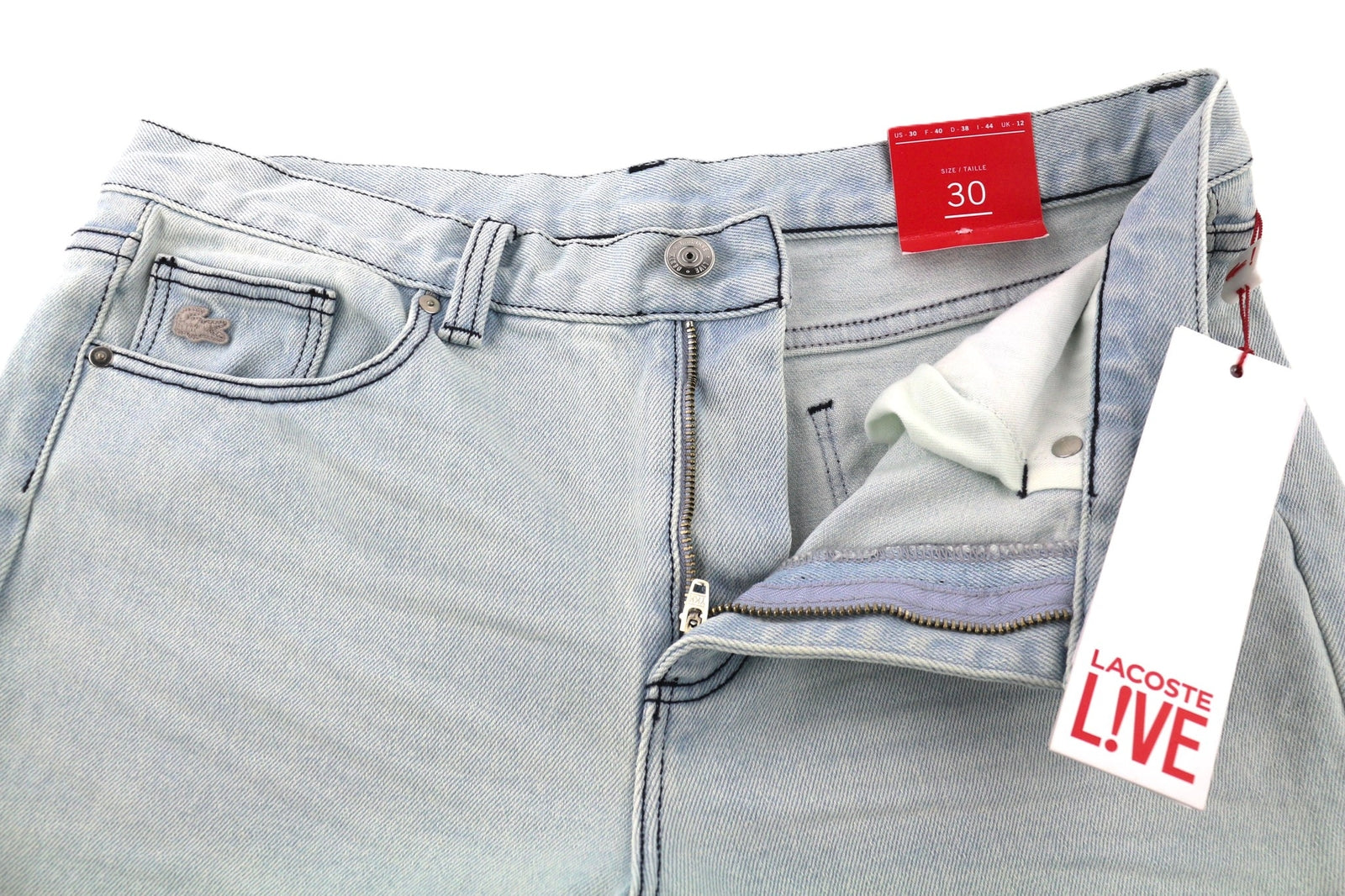 LACOSTE HF2897 Women Jeans W30 Washed Blue Cotton Stretch Slim Tapered Fit