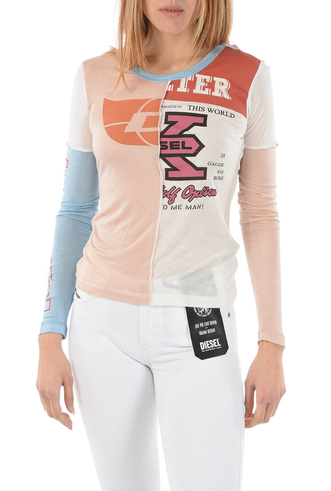 DIESEL T-Tessy-C1 Women T-Shirt S Cashmere Blend Long Sleeve Round Neck RRP€150