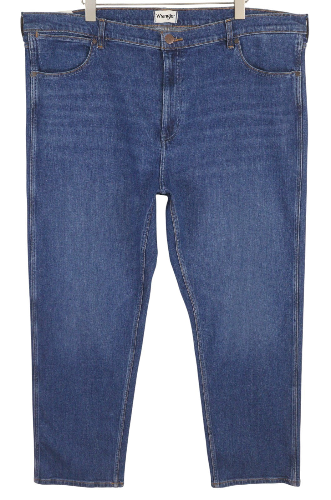 WRANGLER Frontier Men Jeans W46/L32 Washed Denim Blue Relaxed Straight Fit Zip