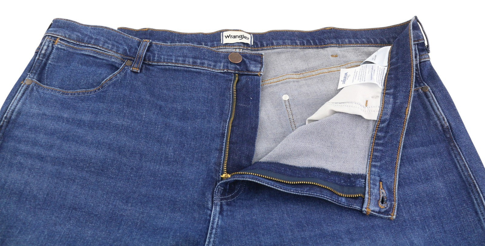 WRANGLER Frontier Men Jeans W46/L32 Washed Denim Blue Relaxed Straight Fit Zip