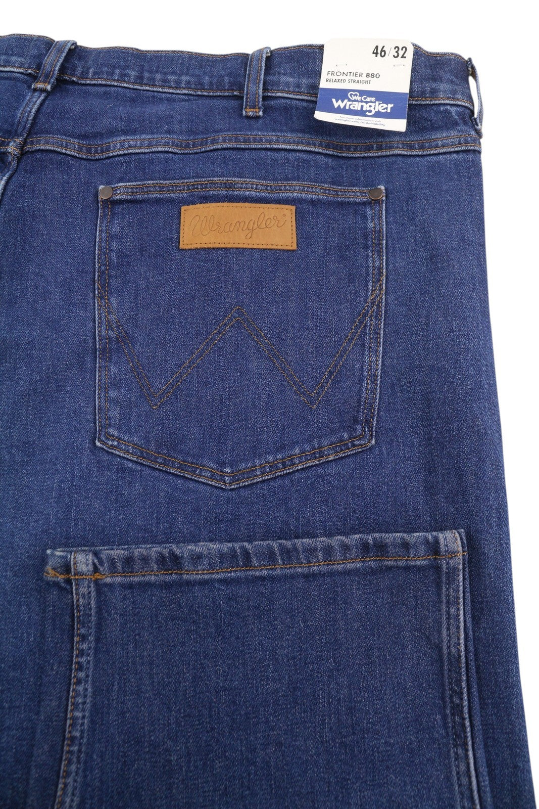 WRANGLER Frontier Men Jeans W46/L32 Washed Denim Blue Relaxed Straight Fit Zip