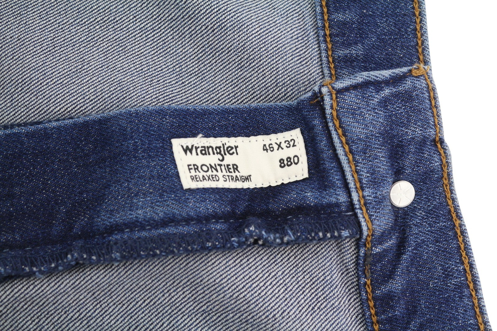 WRANGLER Frontier Men Jeans W46/L32 Washed Denim Blue Relaxed Straight Fit Zip