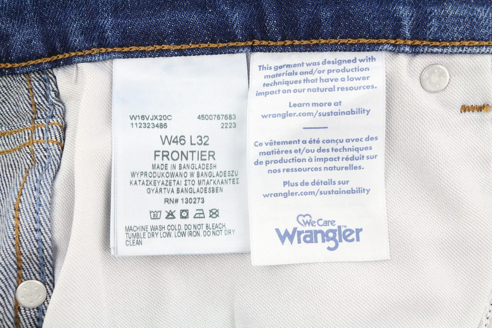 WRANGLER Frontier Men Jeans W46/L32 Washed Denim Blue Relaxed Straight Fit Zip