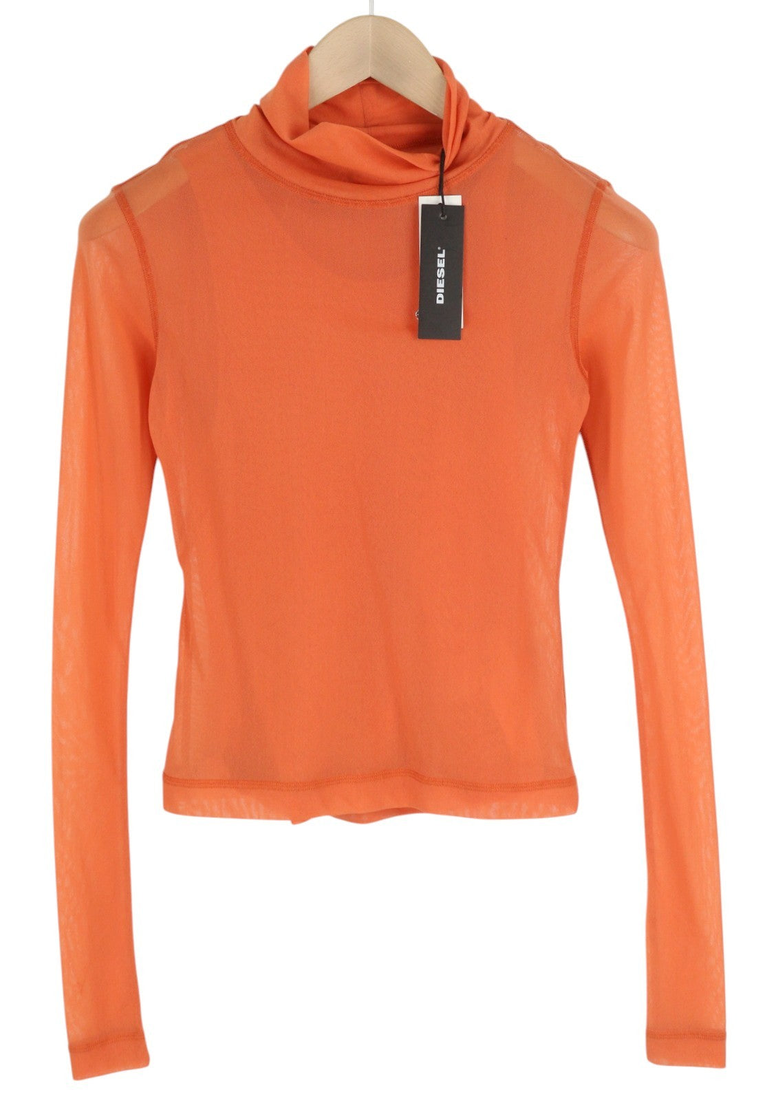 DIESEL T-Jurl Women T-Shirt S Orange Lined High Neck Long Sleeve Thin RRP€150