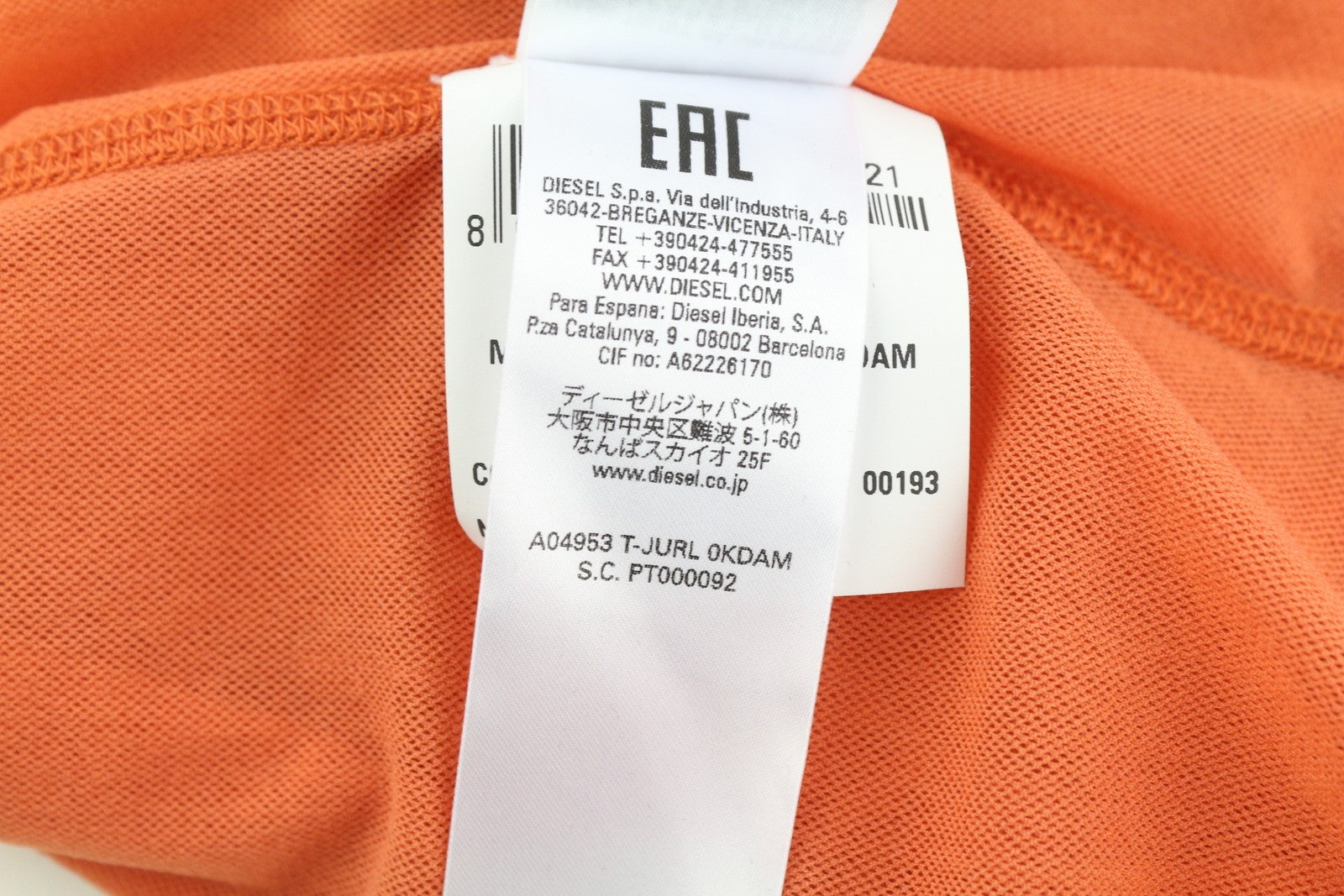 DIESEL T-Jurl Women T-Shirt S Orange Lined High Neck Long Sleeve Thin RRP€150