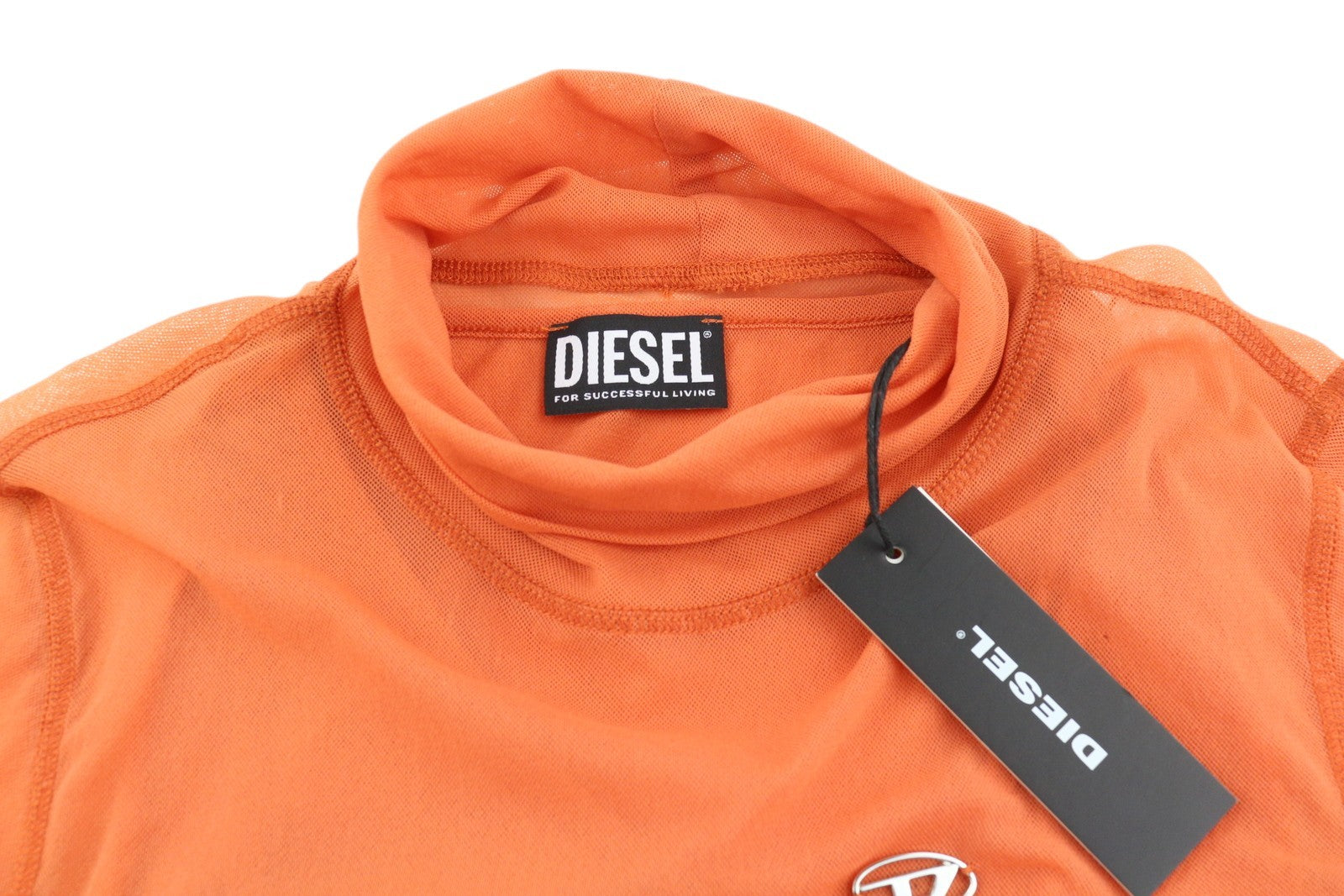 DIESEL T-Jurl Women T-Shirt S Orange Lined High Neck Long Sleeve Thin RRP€150