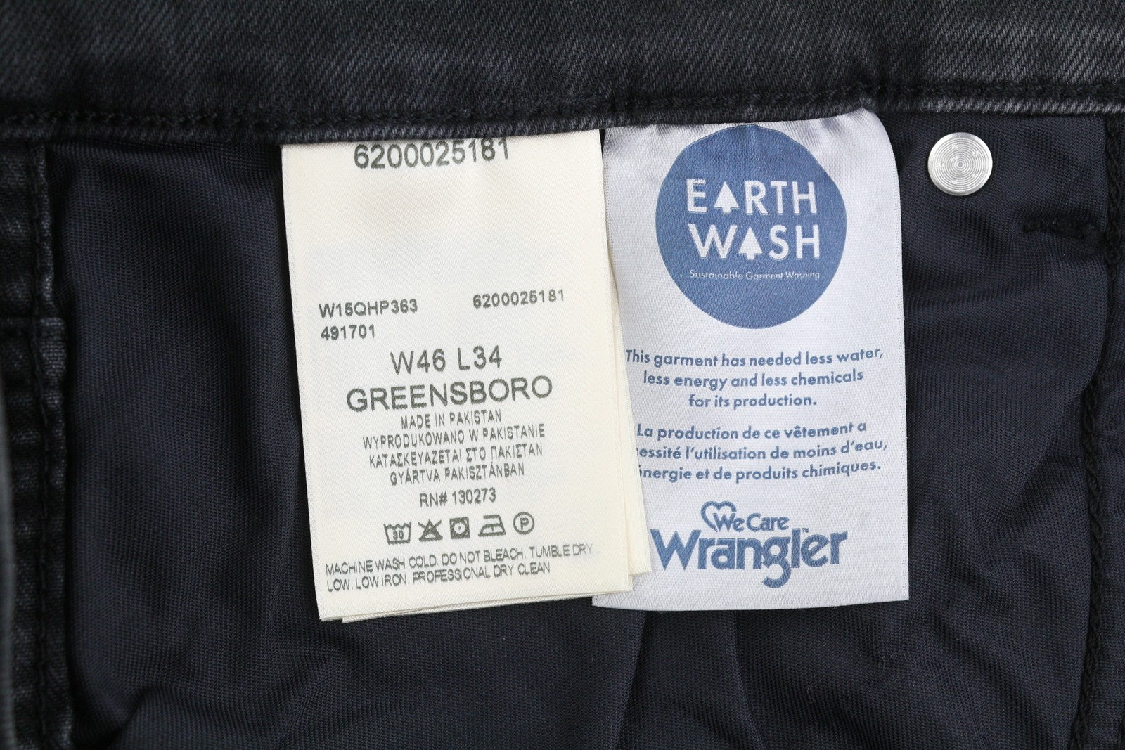 WRANGLER Greensboro Men Jeans W46/L34 Washed Black Denim Regular Straight Fit