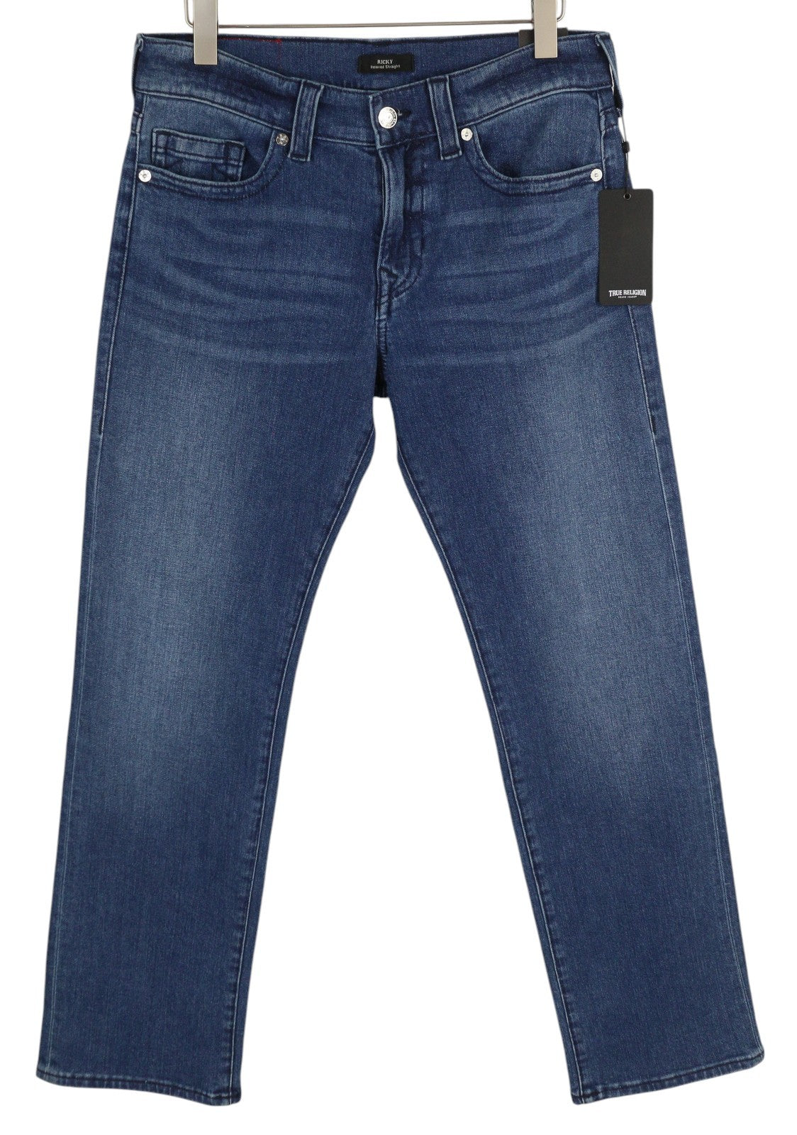 TRUE RELIGION Ricky Men Jeans W32 Relaxed Straight Fit Zip Washed Blue RRP€195