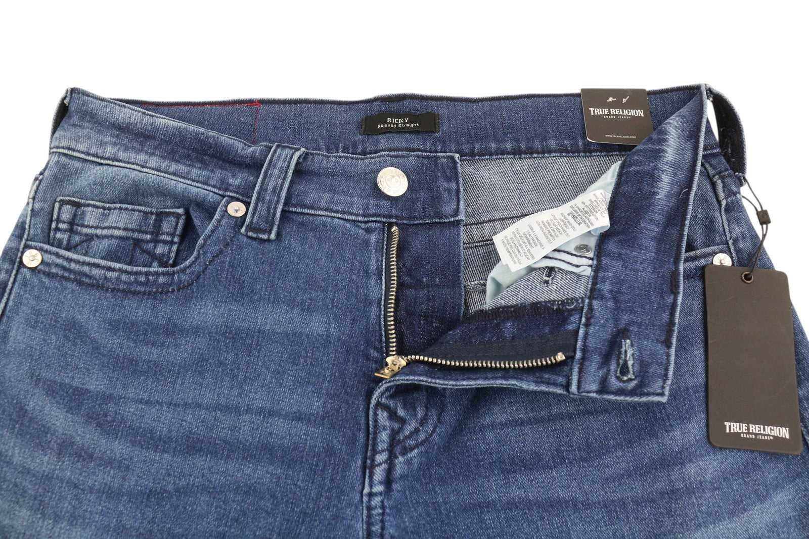 TRUE RELIGION Ricky Men Jeans W32 Relaxed Straight Fit Zip Washed Blue RRP€195