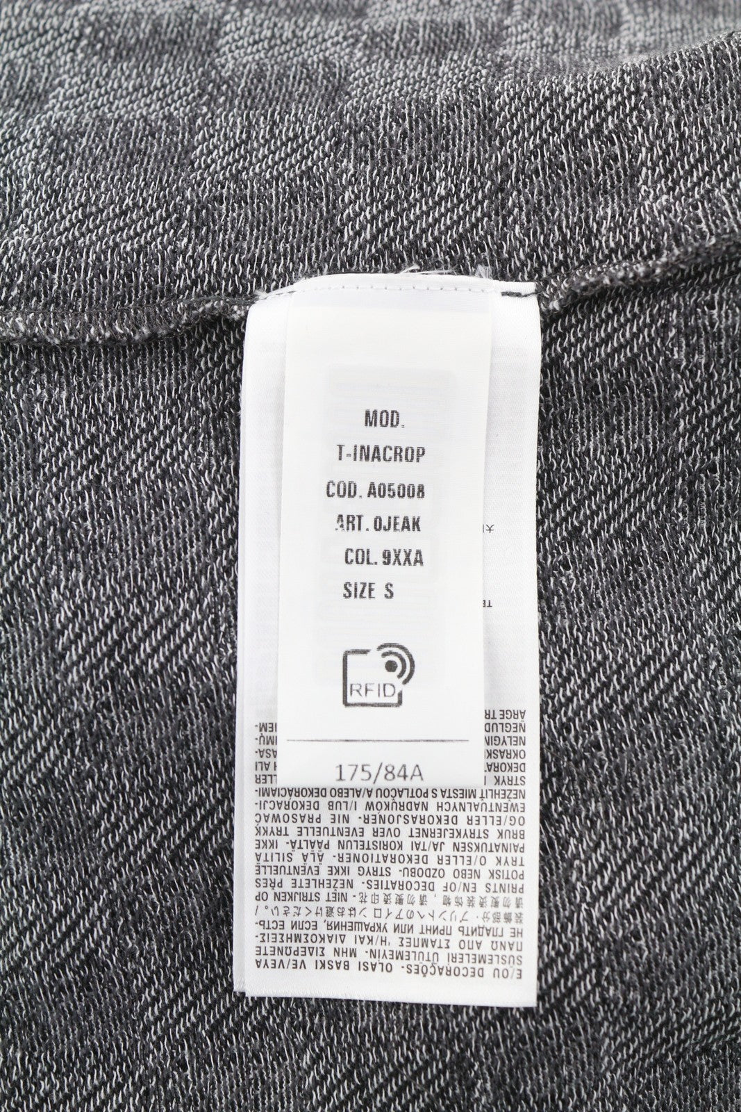 DIESEL T-Inacrop Women T-Shirt S Grey Patterned Rhinestones Cropped Long Sleeve