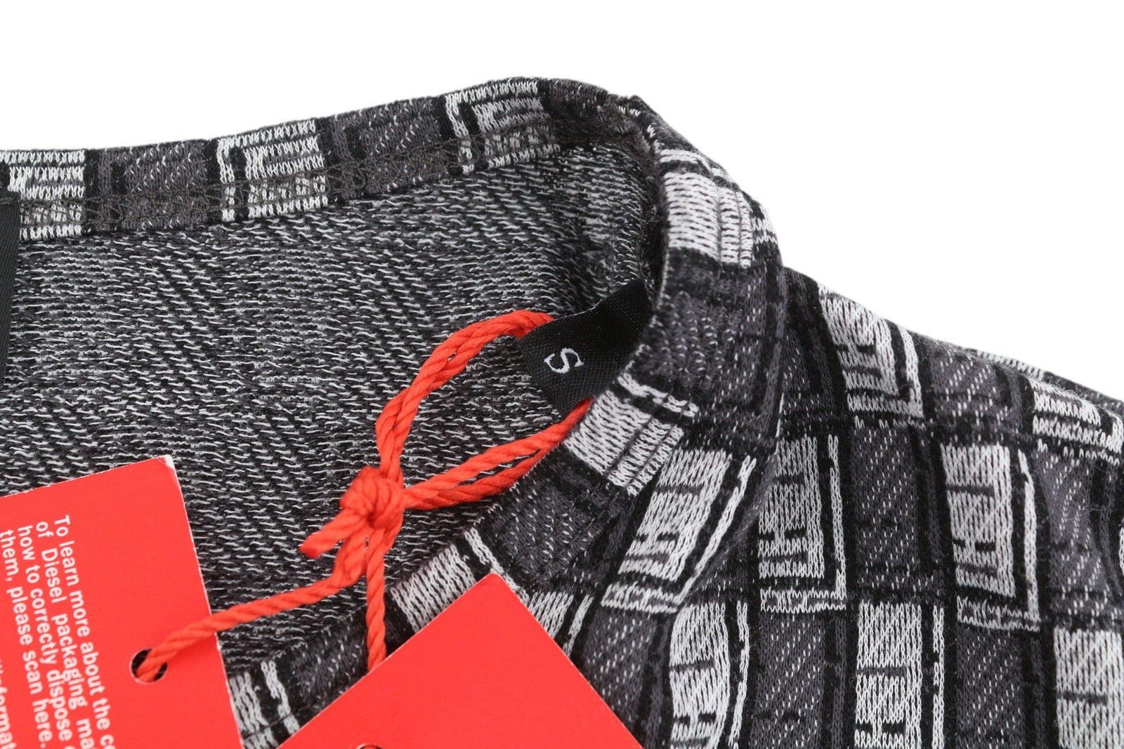 DIESEL T-Inacrop Women T-Shirt S Grey Patterned Rhinestones Cropped Long Sleeve